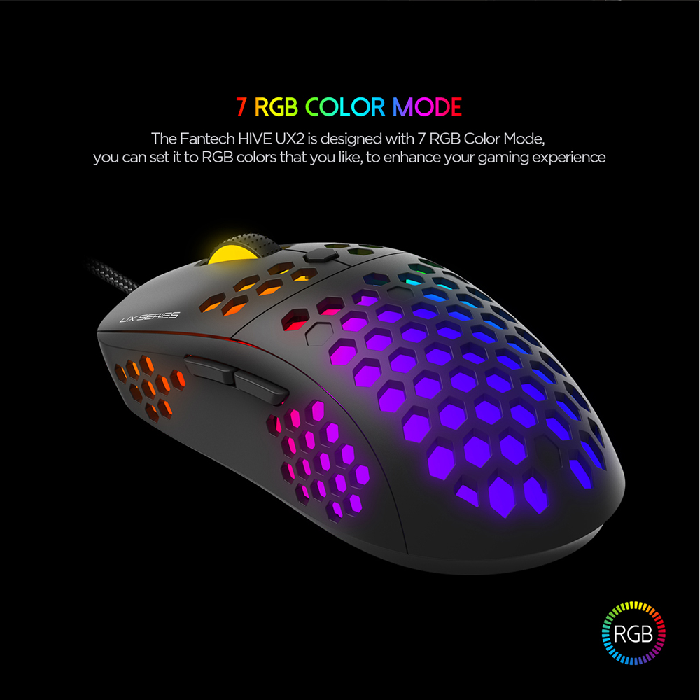 Picture of Fantech Hive UX2 6 Buttons 7 Mode USB RGB Gaming Mouse Black