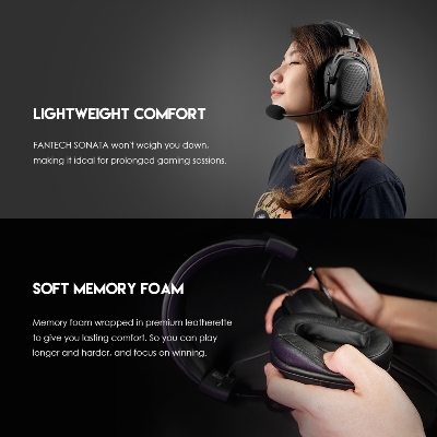 Picture of FANTECH SONATA MH90 Wired Headset Memory Foam 3.5mm Jack Earphones with Microphone Detachable for Gaming Headphone Gamer