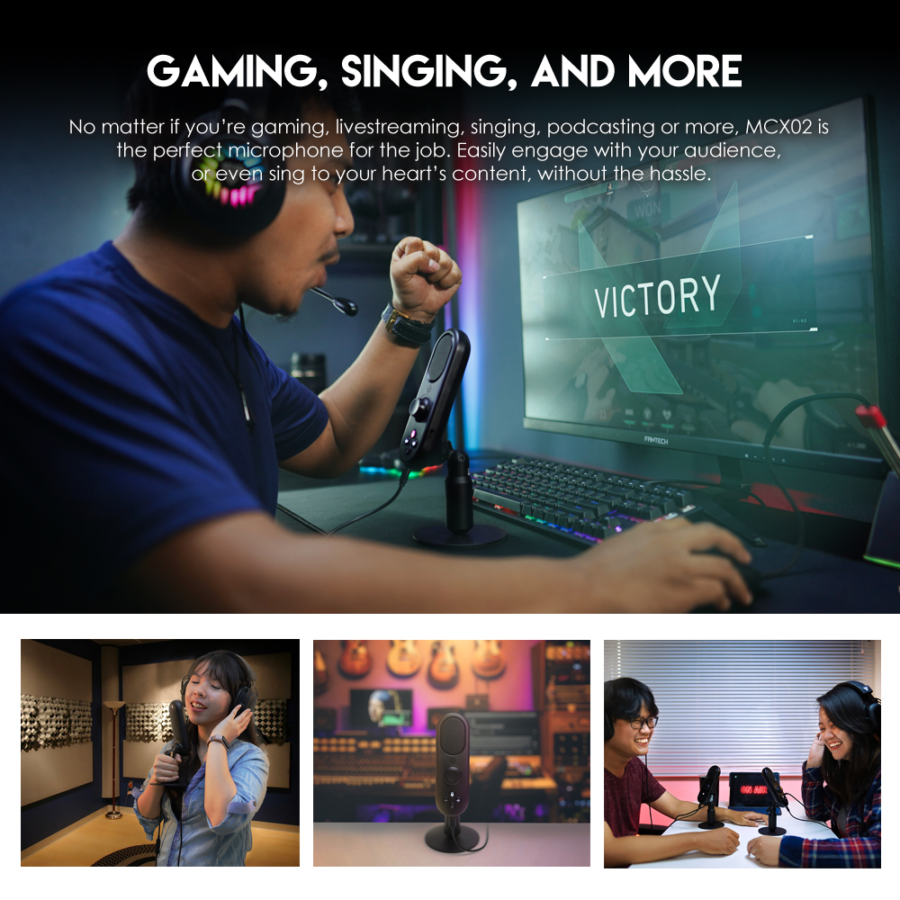 Picture of FANTECH LEVIOSA MCX02 Live Streaming USB Microphone For Gaming Streaming With Pop Filter Shock Mount & Gain Control