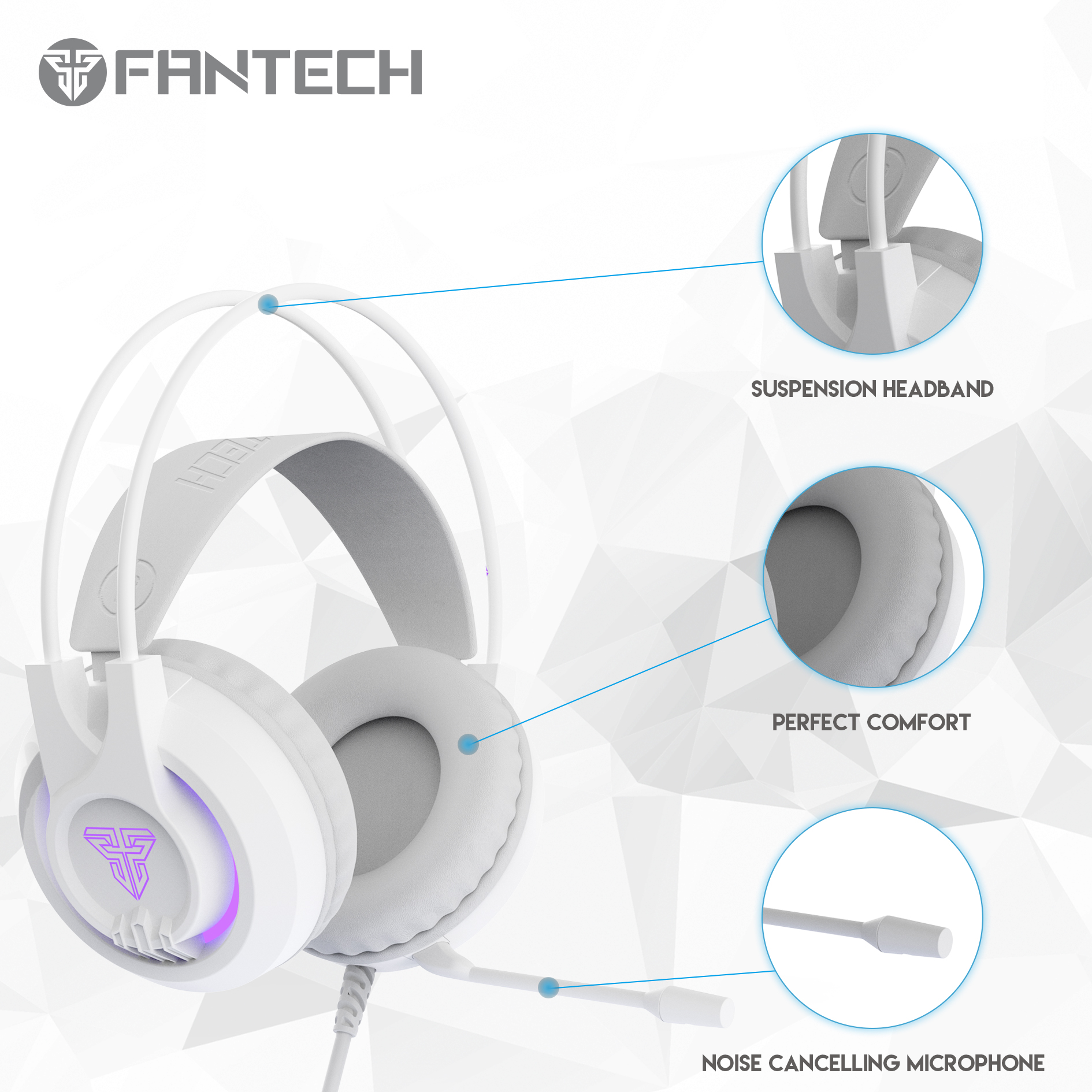 Picture of FANTECH CHIEF II HG20 Wired Headset Gamer PC 3.5mm PS4 Headsets White LED Earphones with Microphone for PS4 PC Headphone Gamer White
