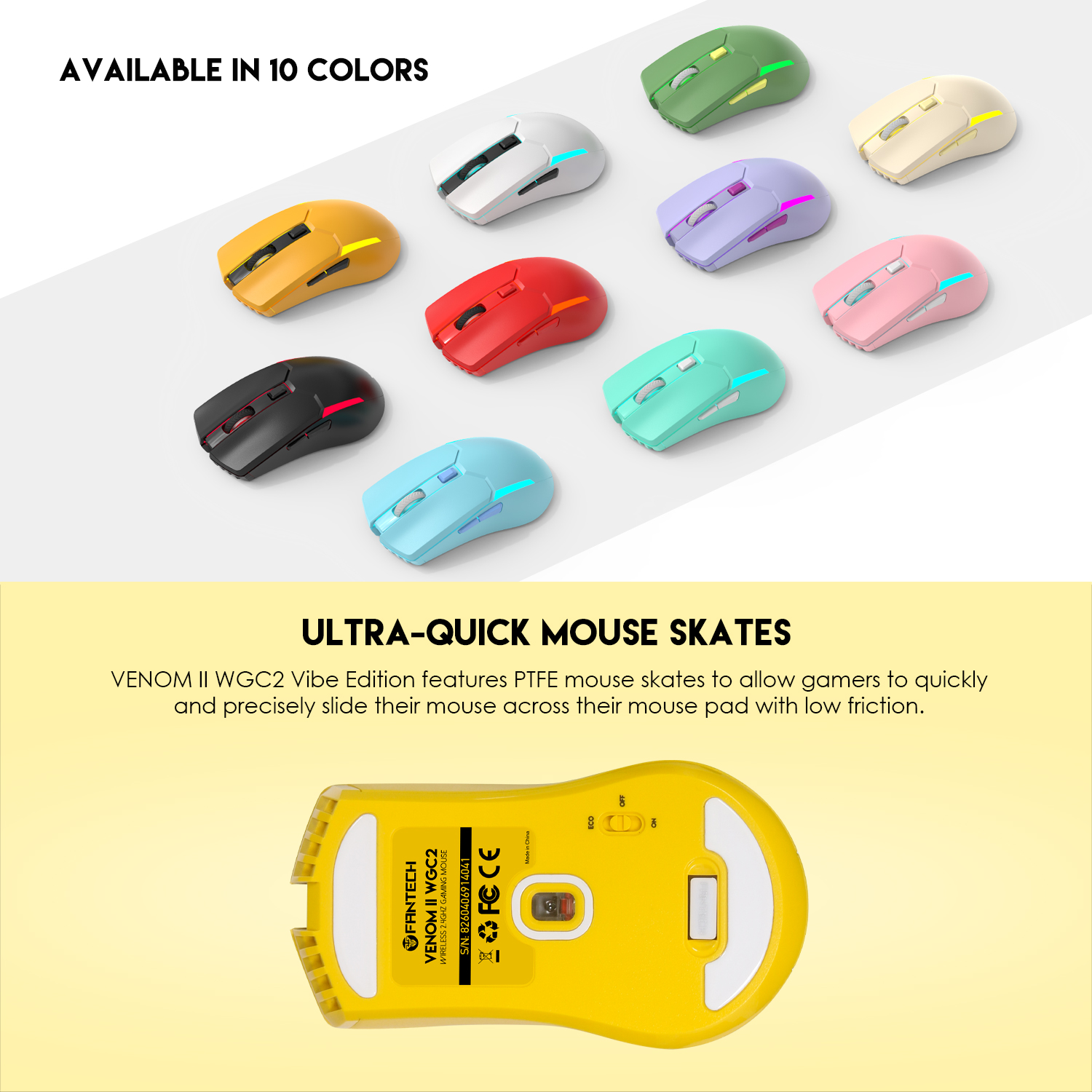 Picture of FANTECH WGC2 VENOM II 2.4G Wireless Gaming Mouse Pixart 3212 2400DPI RGB Rechargeable Mouse Ergonomic Mice For Laptop PC BLACK