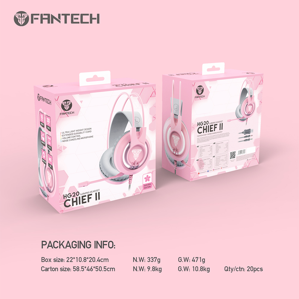 Picture of FANTECH CHIEF II HG20 Wired Headset Gamer PC 3.5mm PS4 Headsets White LED Earphones with Microphone for PS4 PC Headphone Gamer Pink