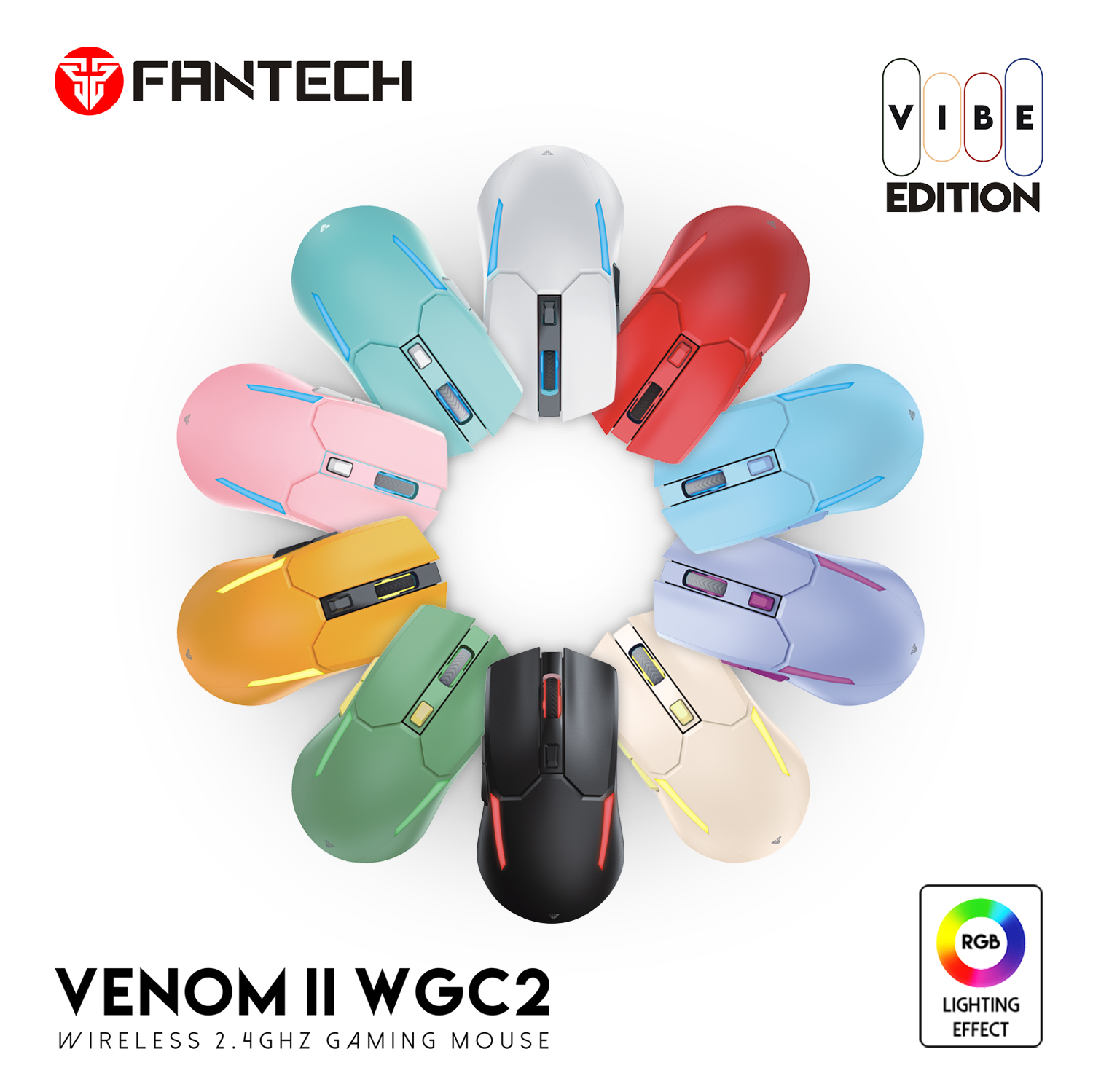 Picture of FANTECH WGC2 VENOM II VIBE 2.4G Wireless Gaming Mouse Pixart 3212 2400DPI RGB Rechargeable Mouse Ergonomic Mice Gaming Gammer For Laptop PC White