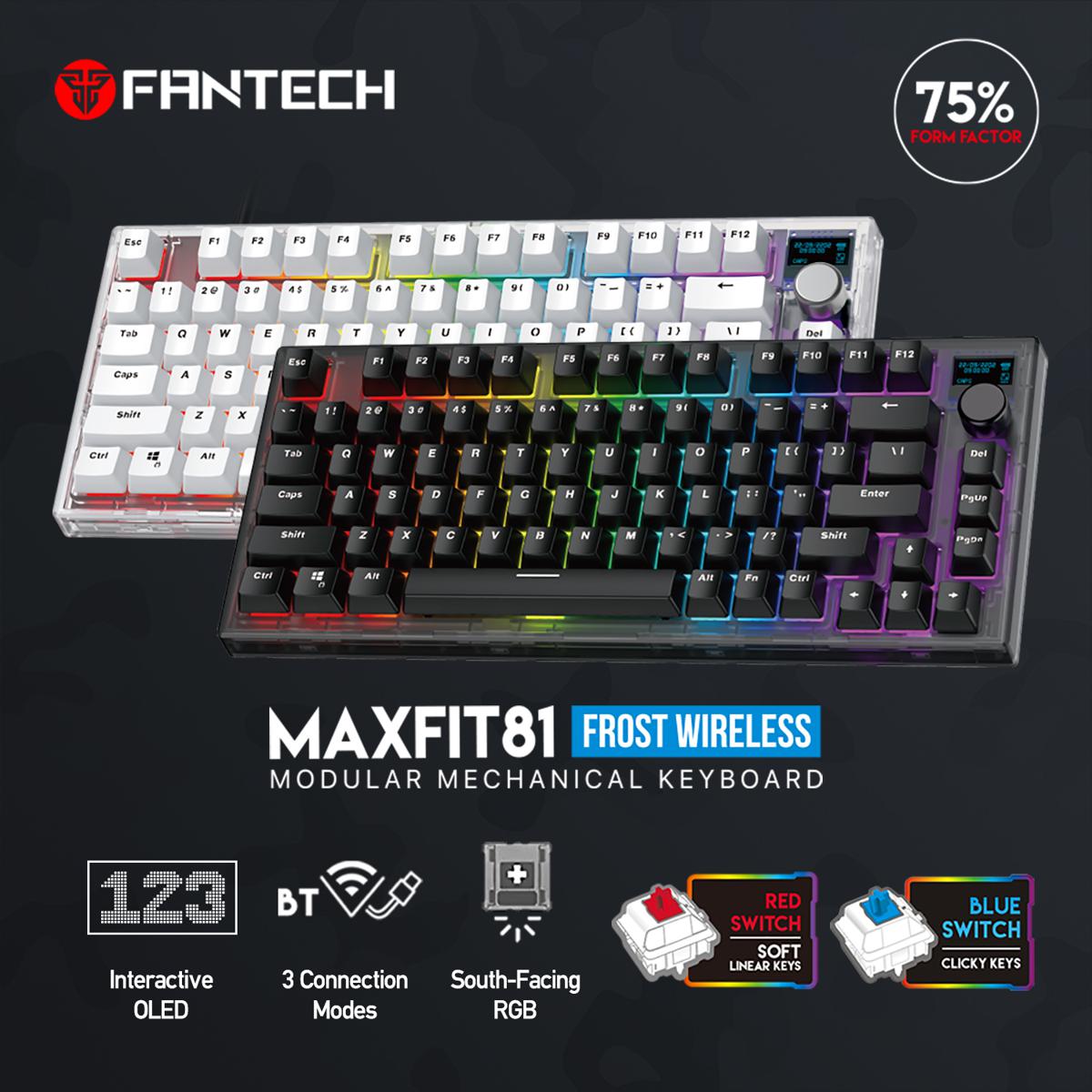 Picture of FANTECH MK910 MAXFIT81 ABS KEYCAPS FROST WIRELESS MODULAR MECHANICAL KEYBOARD WIRED 2.4Ghz & BT 5.2 WIRELESS OUTEMU BLUE & RED SWITCHES