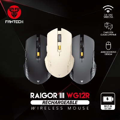 Picture of FANTECH RAIGOR III WG12R Rechargeable Wireless Mouse 2.4Ghz Stable Wireless Connection 2000DPI Pixart Sensor Ambidextrous Design Portable Mice For Laptop PC Computer Gaming Gamer