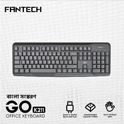 Picture of FANTECH GO K211 Smooth Typing Keyboard 104 Keys Spill Resistant Keyboard English And Bangla USB Wired Easy To Read Keys Computer Keyboard Ergonomics Keyboard For Office PC