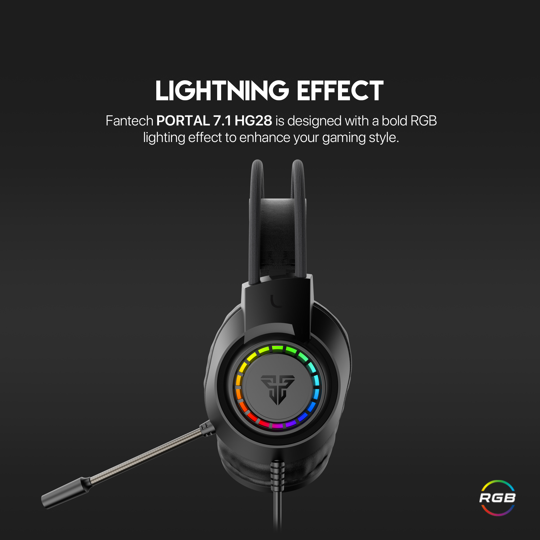 Picture of Fantech HG28 Portal 7.1 Virtual Surround Sound Gaming Headset with RGB Lighting Effect, Clear and Comfortable Sound
