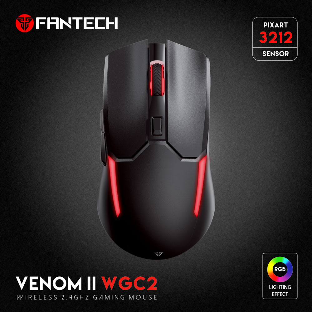 Picture of FANTECH WGC2 VENOM II VIBE  2.4G Wireless Gaming Mouse Pixart 3212 2400DPI RGB Rechargeable Mouse Ergonomic Mice Gaming Gammer For Laptop PC Black