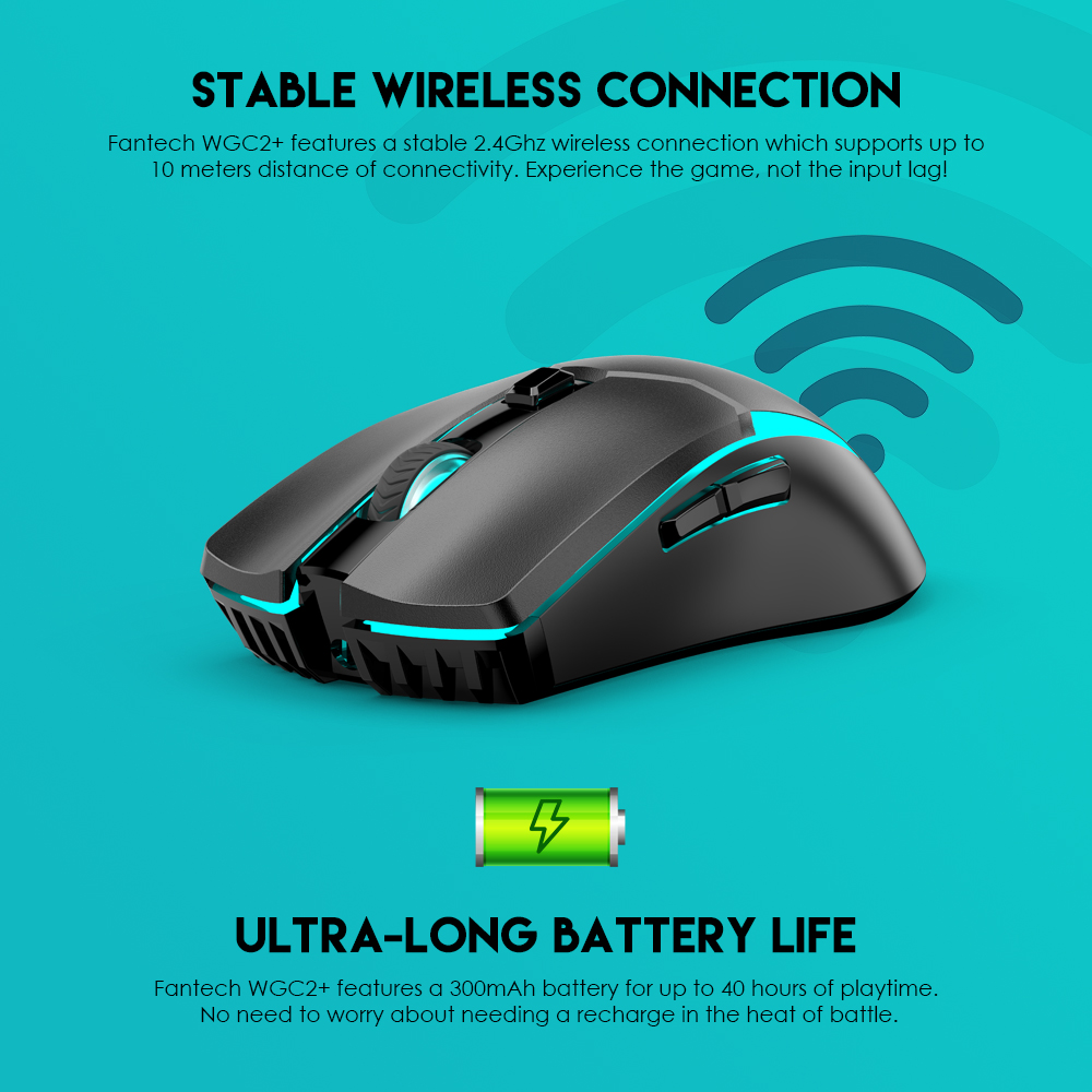 Picture of FANTECH WGC2 VENOM II VIBE  2.4G Wireless Gaming Mouse Pixart 3212 2400DPI RGB Rechargeable Mouse Ergonomic Mice Gaming Gammer For Laptop PC Black