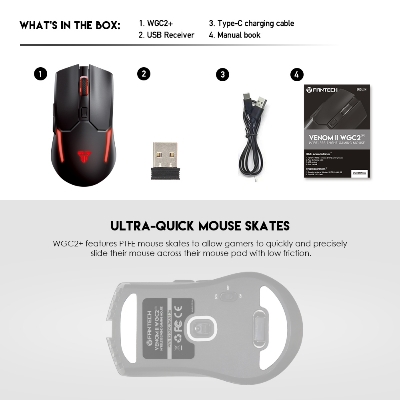 Picture of FANTECH WGC2 VENOM II VIBE  2.4G Wireless Gaming Mouse Pixart 3212 2400DPI RGB Rechargeable Mouse Ergonomic Mice Gaming Gammer For Laptop PC Black