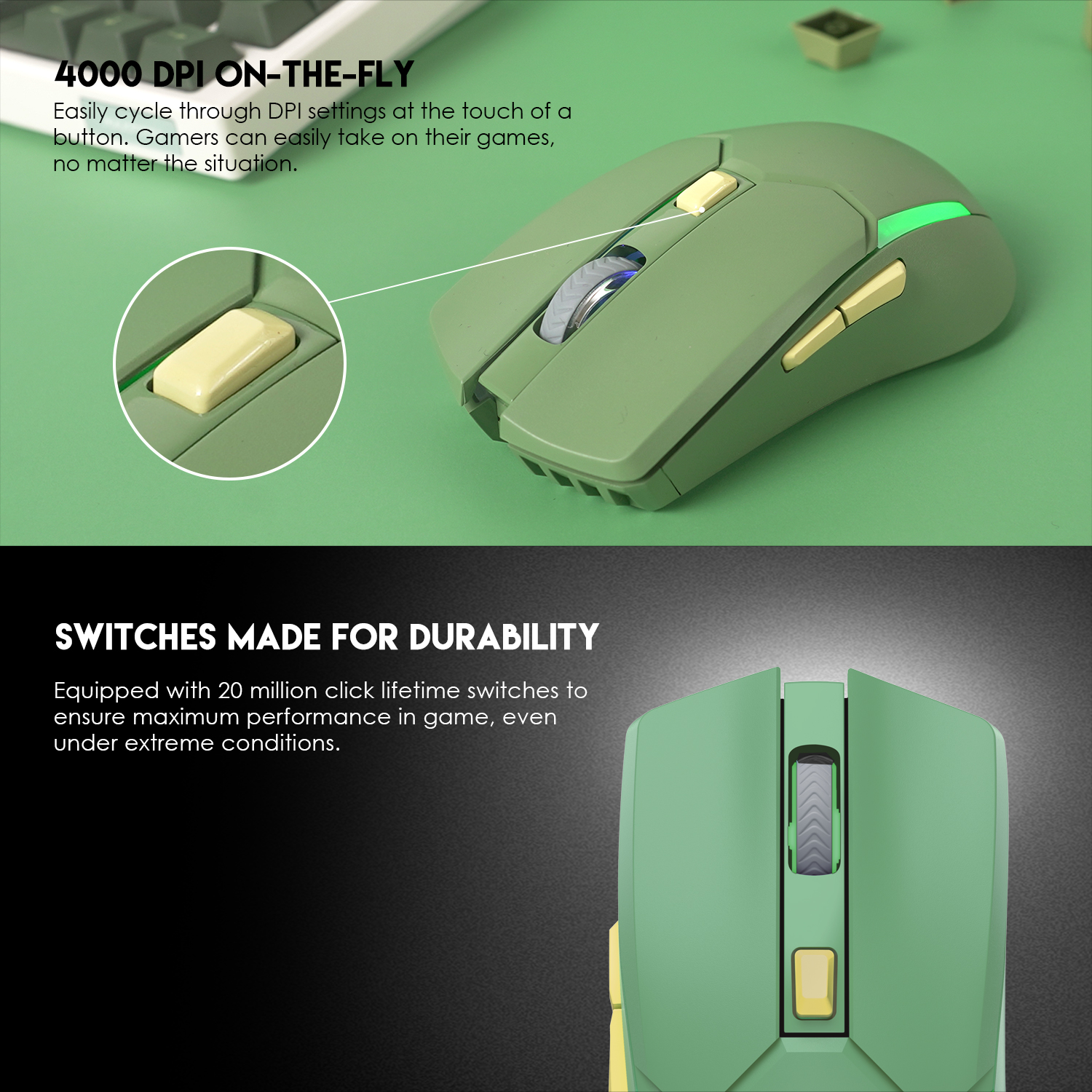 Picture of FANTECH WGC2 VENOM II VIBE  2.4G Wireless Gaming Mouse Pixart 3212 2400DPI RGB Rechargeable Mouse Ergonomic Mice Gaming Gammer For Laptop PC Green