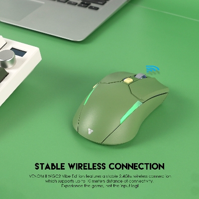 Picture of FANTECH WGC2 VENOM II VIBE  2.4G Wireless Gaming Mouse Pixart 3212 2400DPI RGB Rechargeable Mouse Ergonomic Mice Gaming Gammer For Laptop PC Green