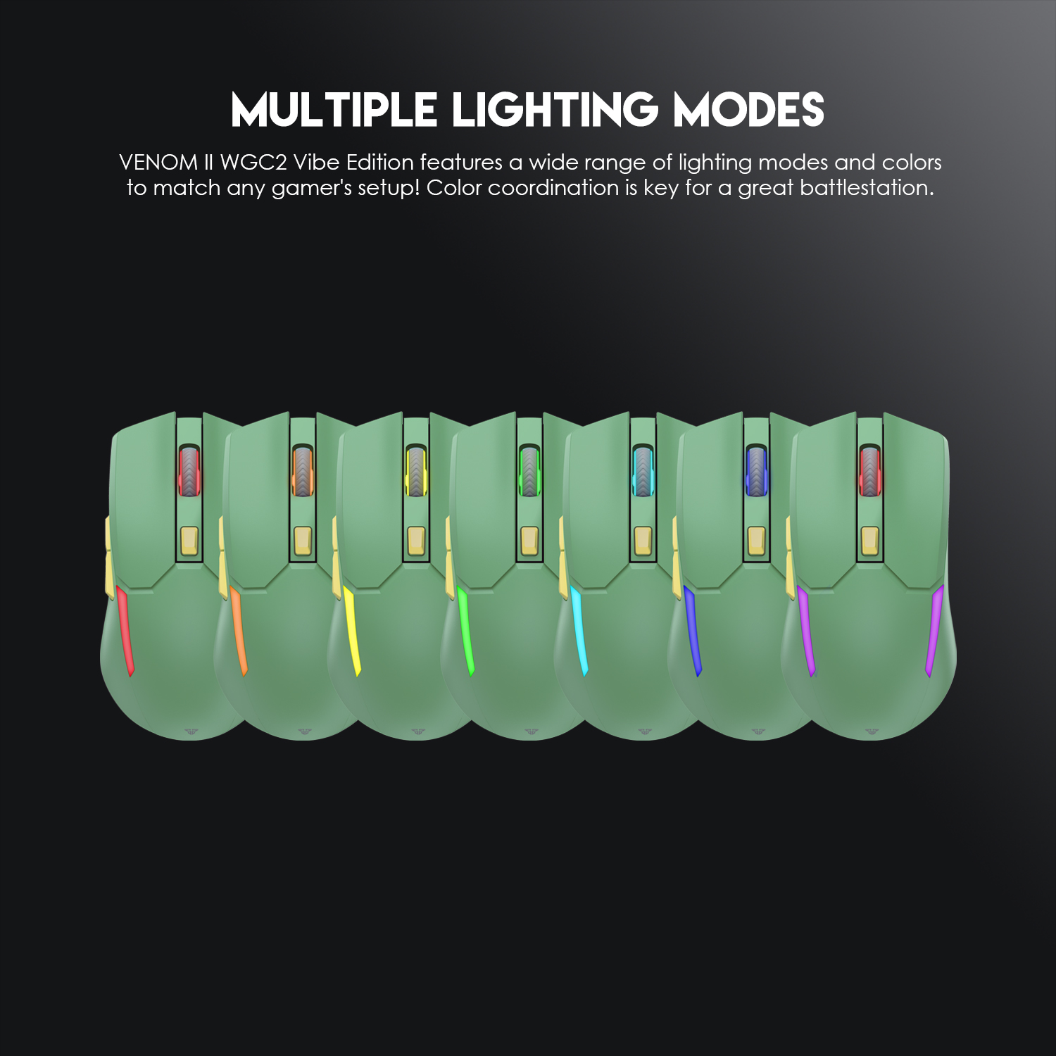 Picture of FANTECH WGC2 VENOM II VIBE  2.4G Wireless Gaming Mouse Pixart 3212 2400DPI RGB Rechargeable Mouse Ergonomic Mice Gaming Gammer For Laptop PC Green