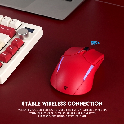 Picture of FANTECH WGC2 VENOM II VIBE  2.4G Wireless Gaming Mouse Pixart 3212 2400DPI RGB Rechargeable Mouse Ergonomic Mice Gaming Gammer For Laptop PC Red