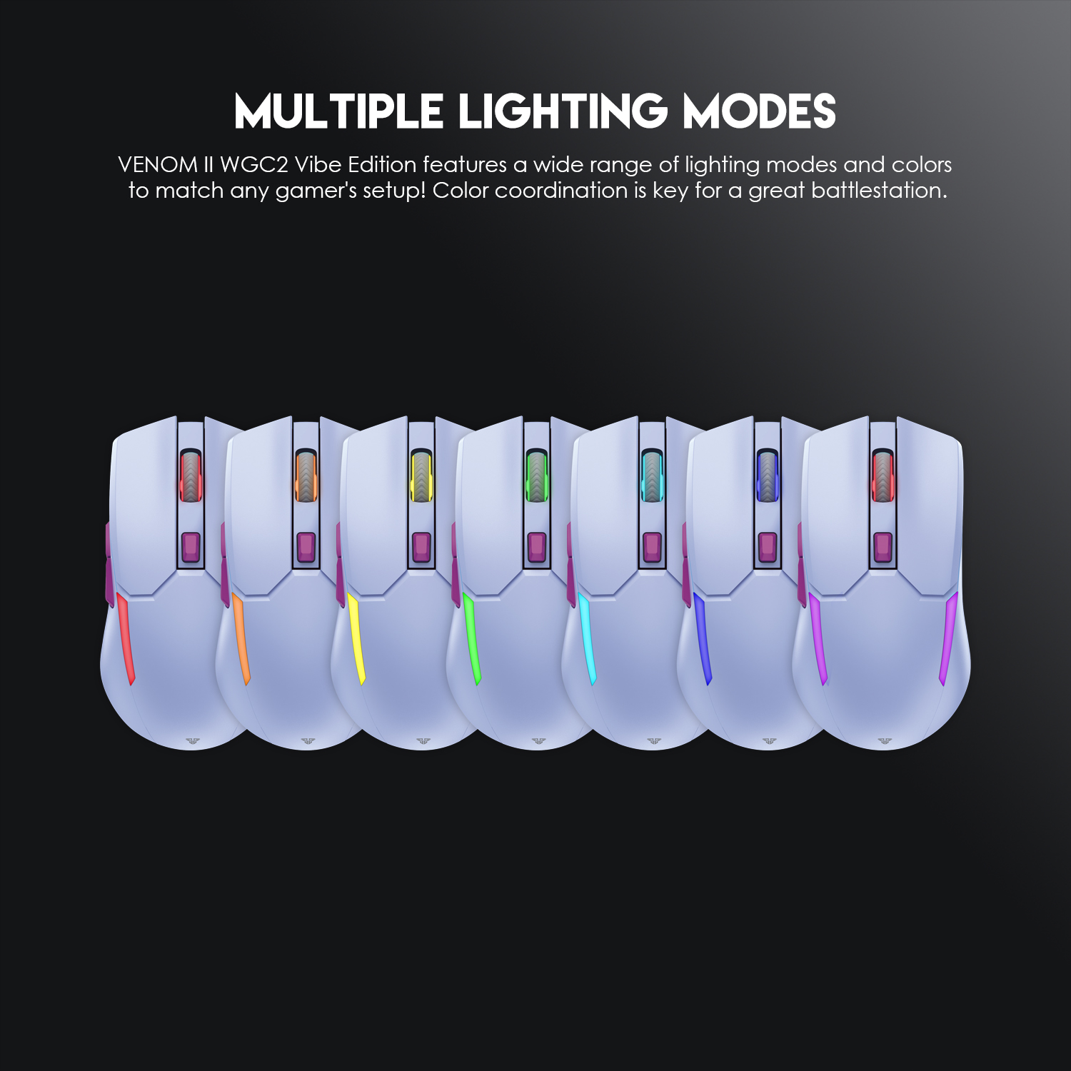 Picture of FANTECH WGC2 VENOM II VIBE  2.4G Wireless Gaming Mouse Pixart 3212 2400DPI RGB Rechargeable Mouse Ergonomic Mice Gaming Gammer For Laptop PC Purple