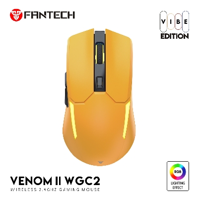 Picture of FANTECH WGC2 VENOM II VIBE  2.4G Wireless Gaming Mouse Pixart 3212 2400DPI RGB Rechargeable Mouse Ergonomic Mice Gaming Gammer For Laptop PC Yellow