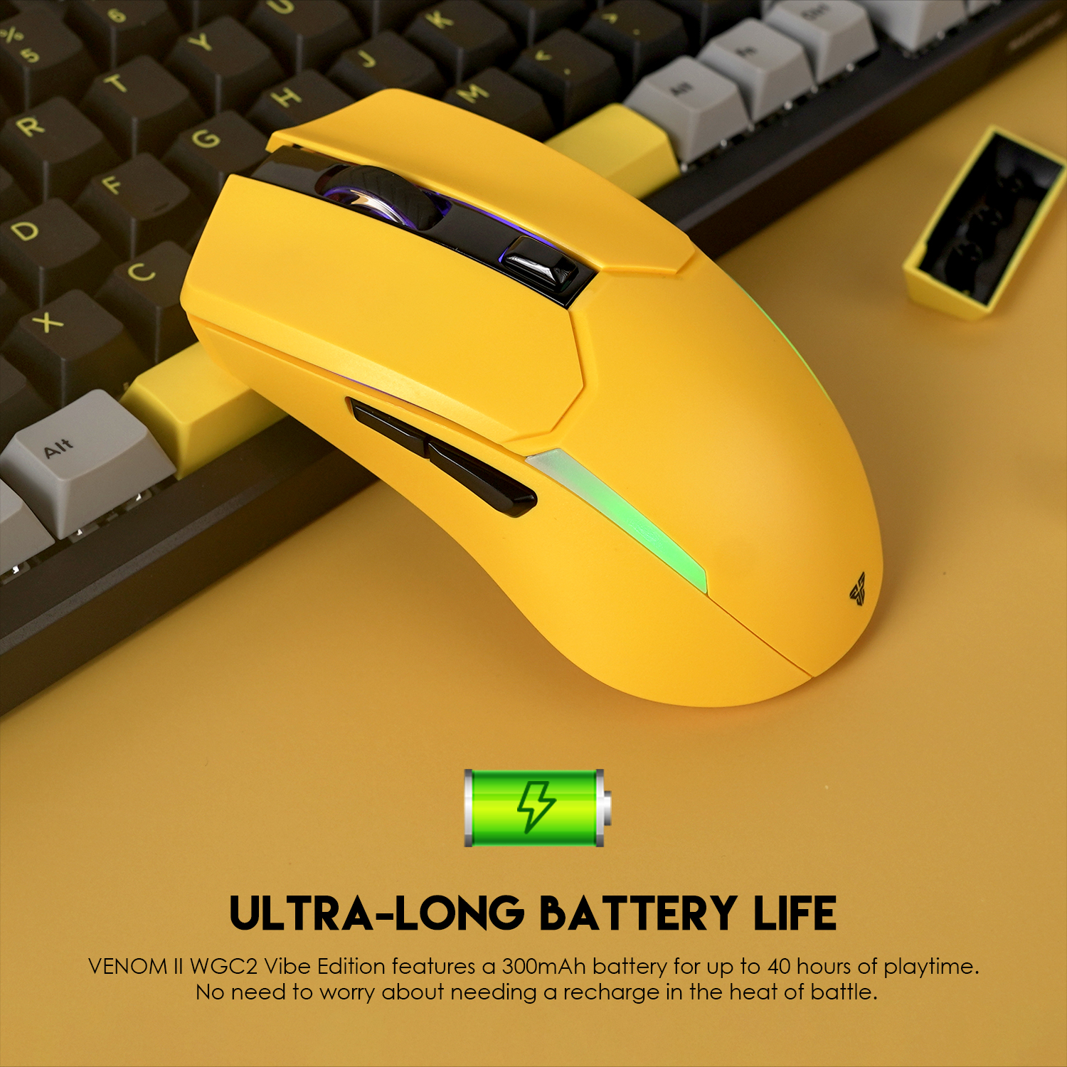 Picture of FANTECH WGC2 VENOM II VIBE  2.4G Wireless Gaming Mouse Pixart 3212 2400DPI RGB Rechargeable Mouse Ergonomic Mice Gaming Gammer For Laptop PC Yellow