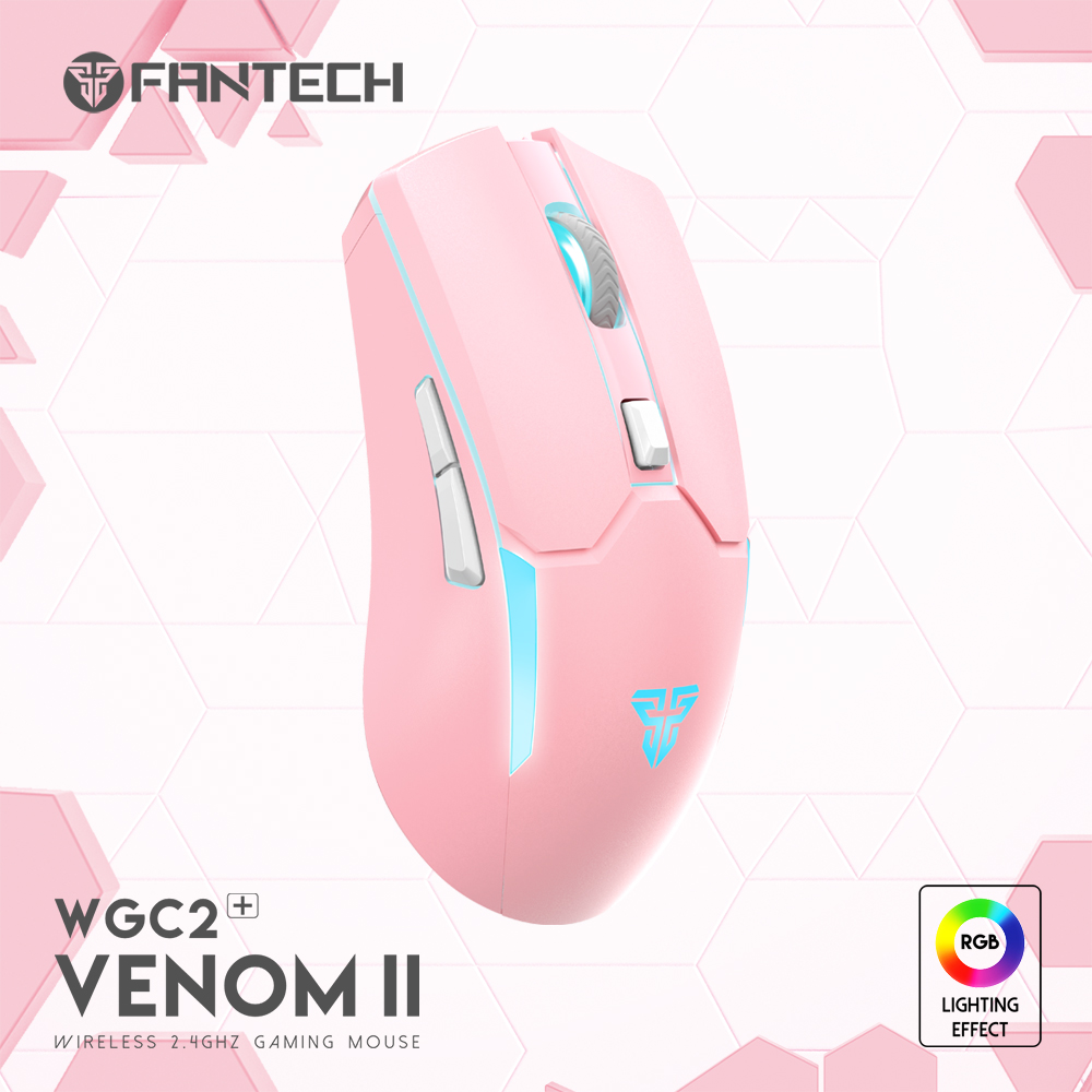 Picture of FANTECH WGC2 VENOM II VIBE  2.4G Wireless Gaming Mouse Pixart 3212 2400DPI RGB Rechargeable Mouse Ergonomic Mice Gaming Gammer For Laptop PC Pink