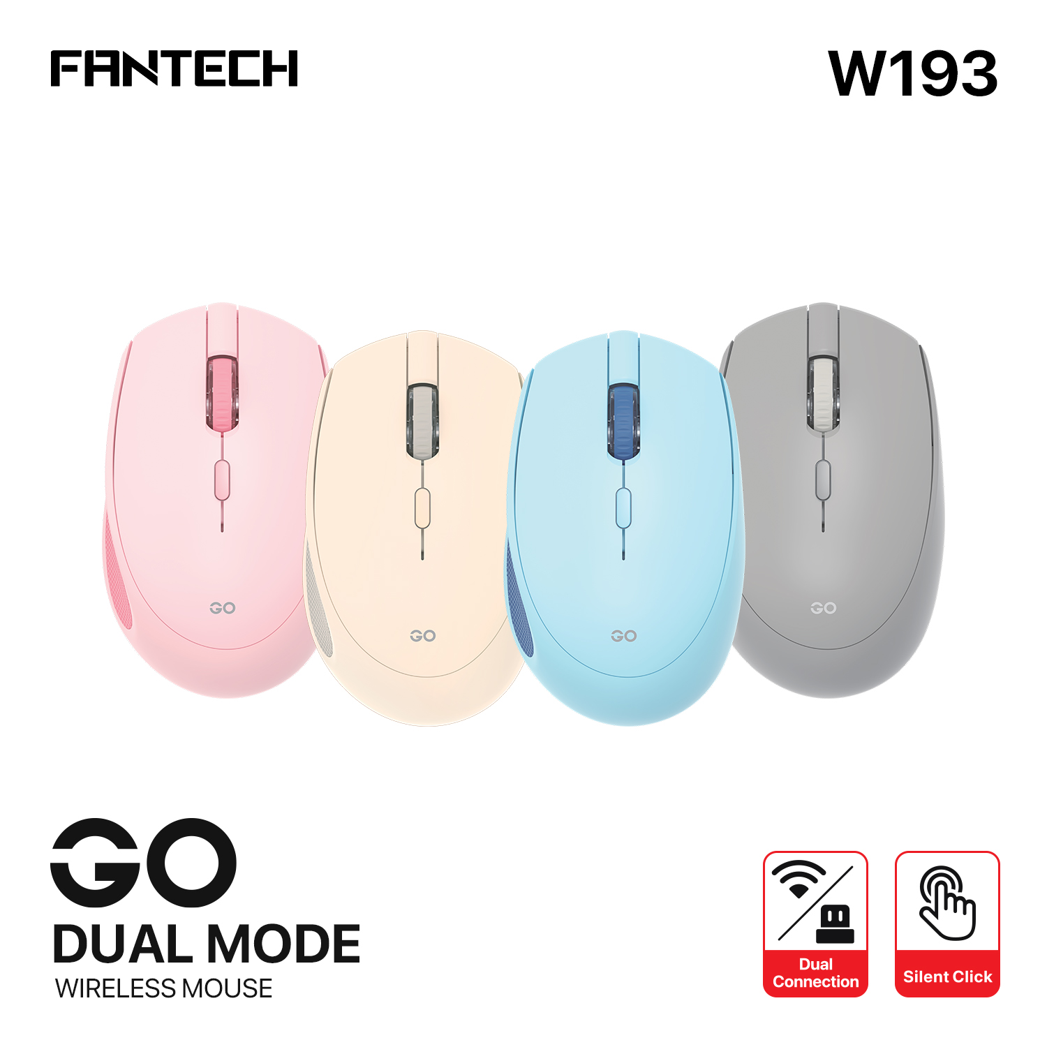 Picture of FANTECH GO W193 DUAL MODE WIRELESS BLUETOOTH Mouse With 2.4 GHz Wireless Connection Adjustable DPI 1600 Ergonomic Design For Gaming Gammer Office Home AA Battery Included