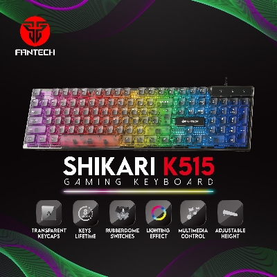 Picture of FANTECH SHIKARI K515 RGB Membrane Gaming Keyboard With Advance Anti-Ghosting Transparent Cover And Keycaps For Better Lighting Effect