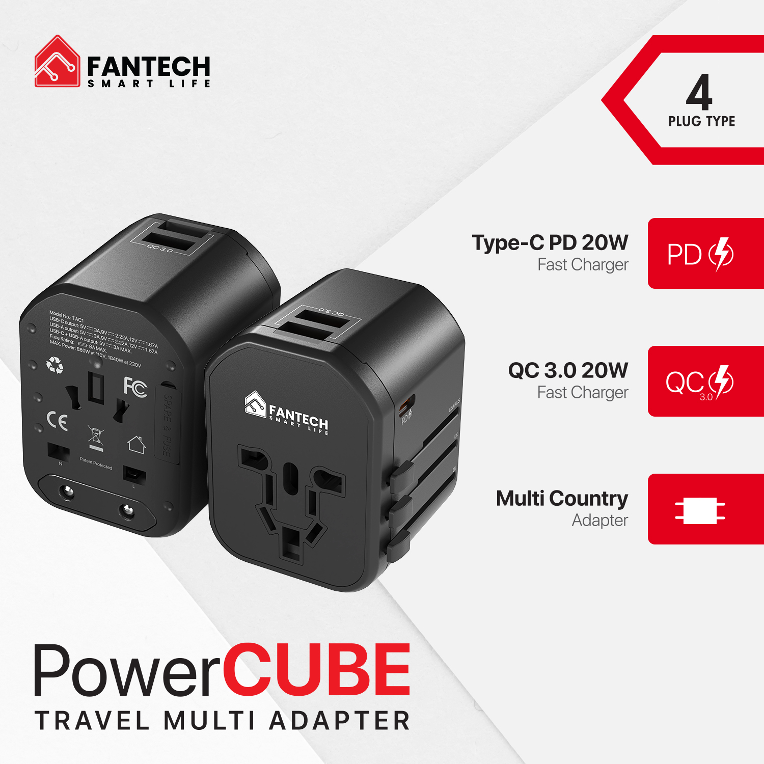 Picture of FANTECH TAC1 Universal PowerCube Travel Multi Adapter