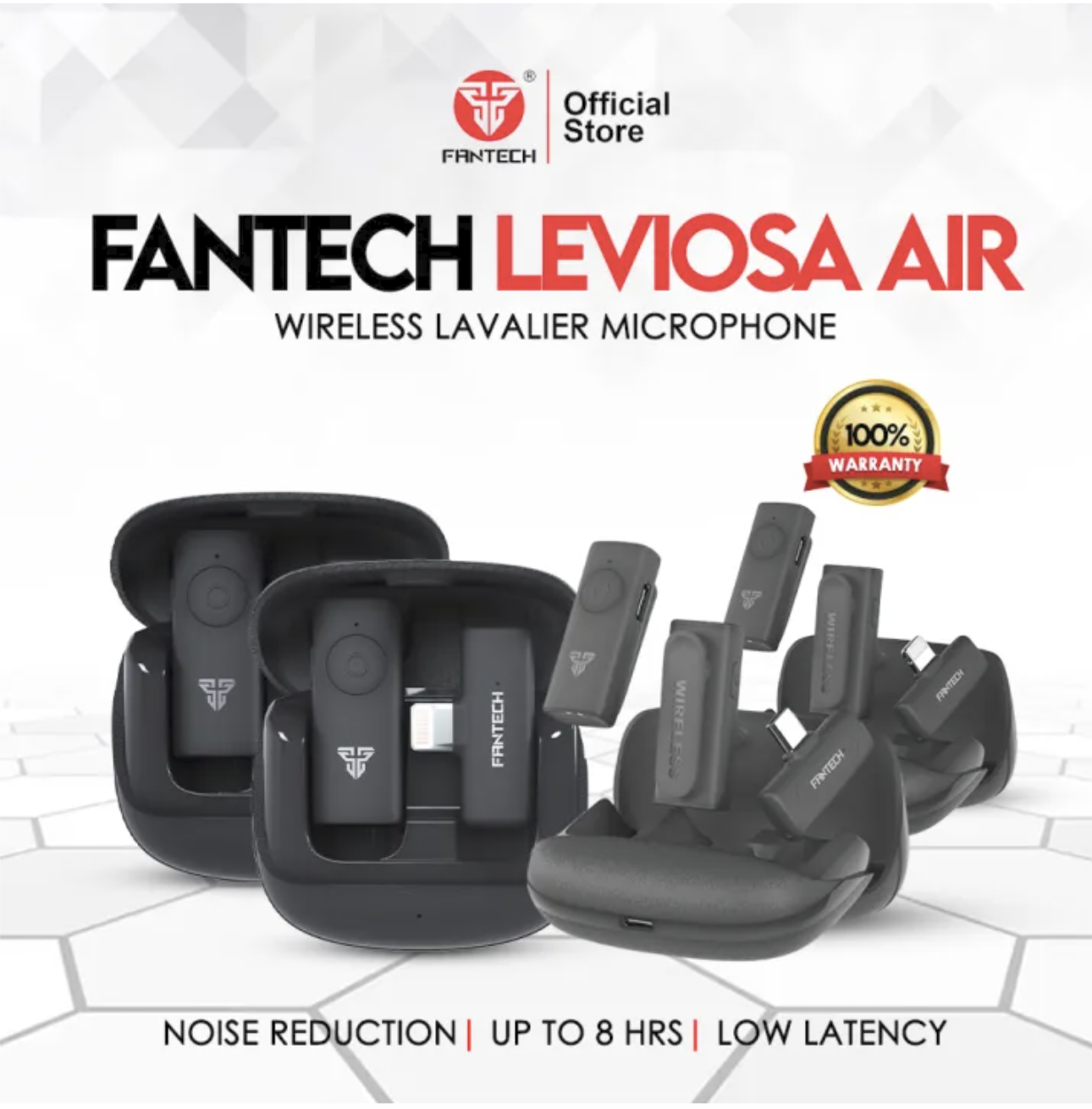 Picture of FANTECH WMV11 & WMV21 Leviosa Air Wireless Lapel Lavalier Microphone For Live Broadcast And Streaming With Noise Reduction Type-c & Lightning Single And Duel