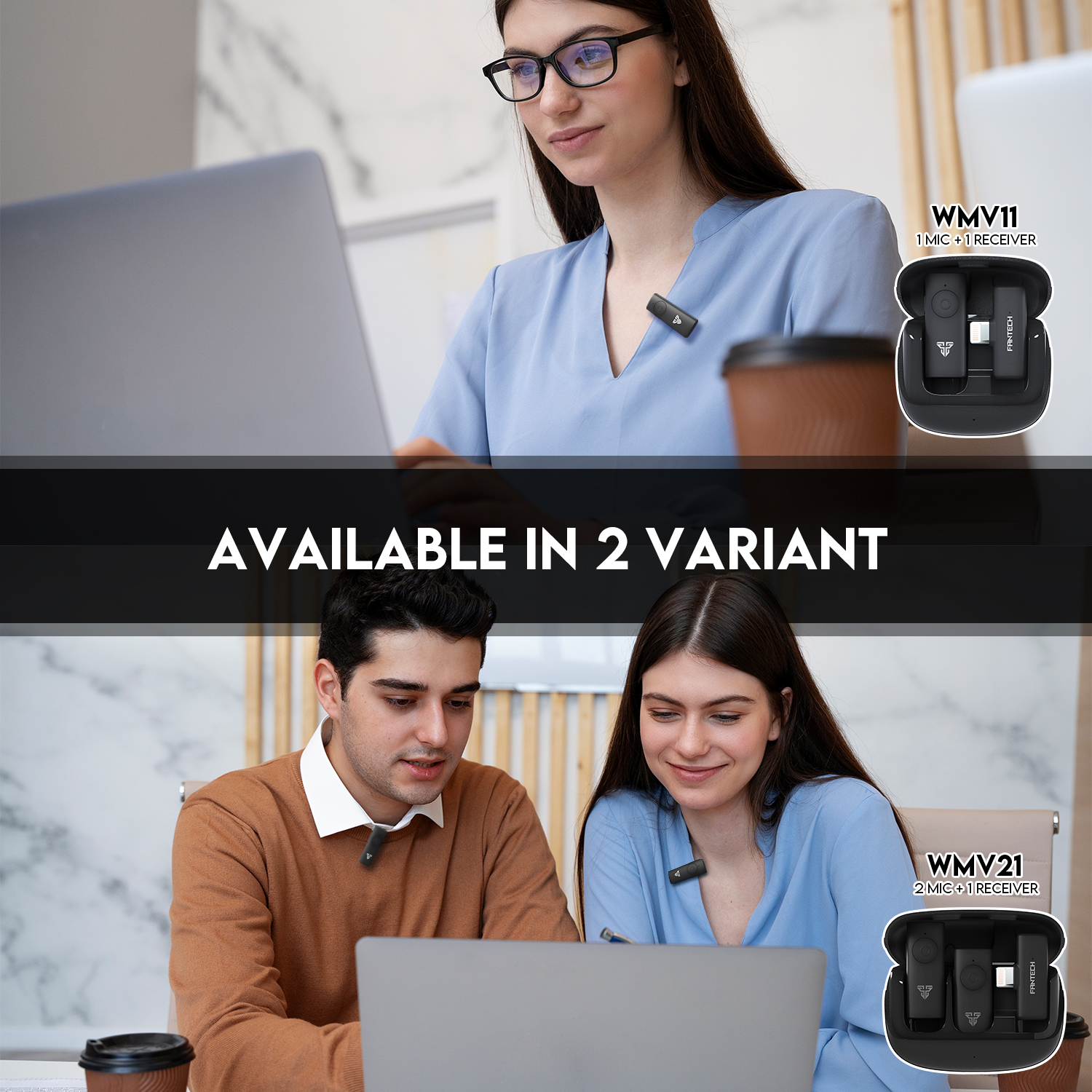 Picture of FANTECH WMV11 & WMV21 Leviosa Air Wireless Lapel Lavalier Microphone For Live Broadcast And Streaming With Noise Reduction Type-c & Lightning Single And Duel