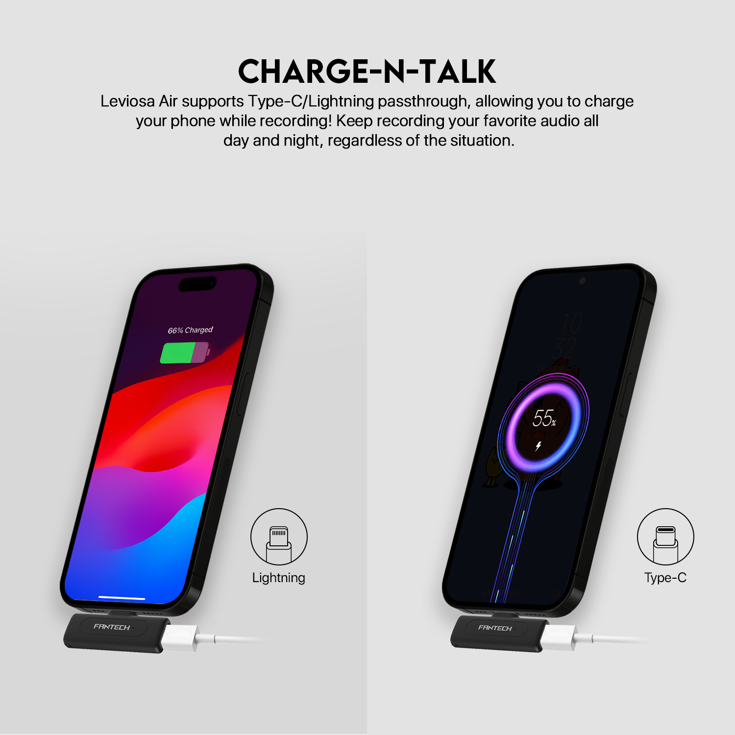 Picture of FANTECH WMV11 & WMV21 Leviosa Air Wireless Lapel Lavalier Microphone For Live Broadcast And Streaming With Noise Reduction Type-c & Lightning Single And Duel