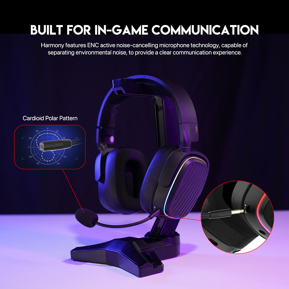Picture of FANTECH WHG02 Harmony Wireless Headset Tri-mode Connections With Noise Cancellation & Mute Buttons Microphone Headphones