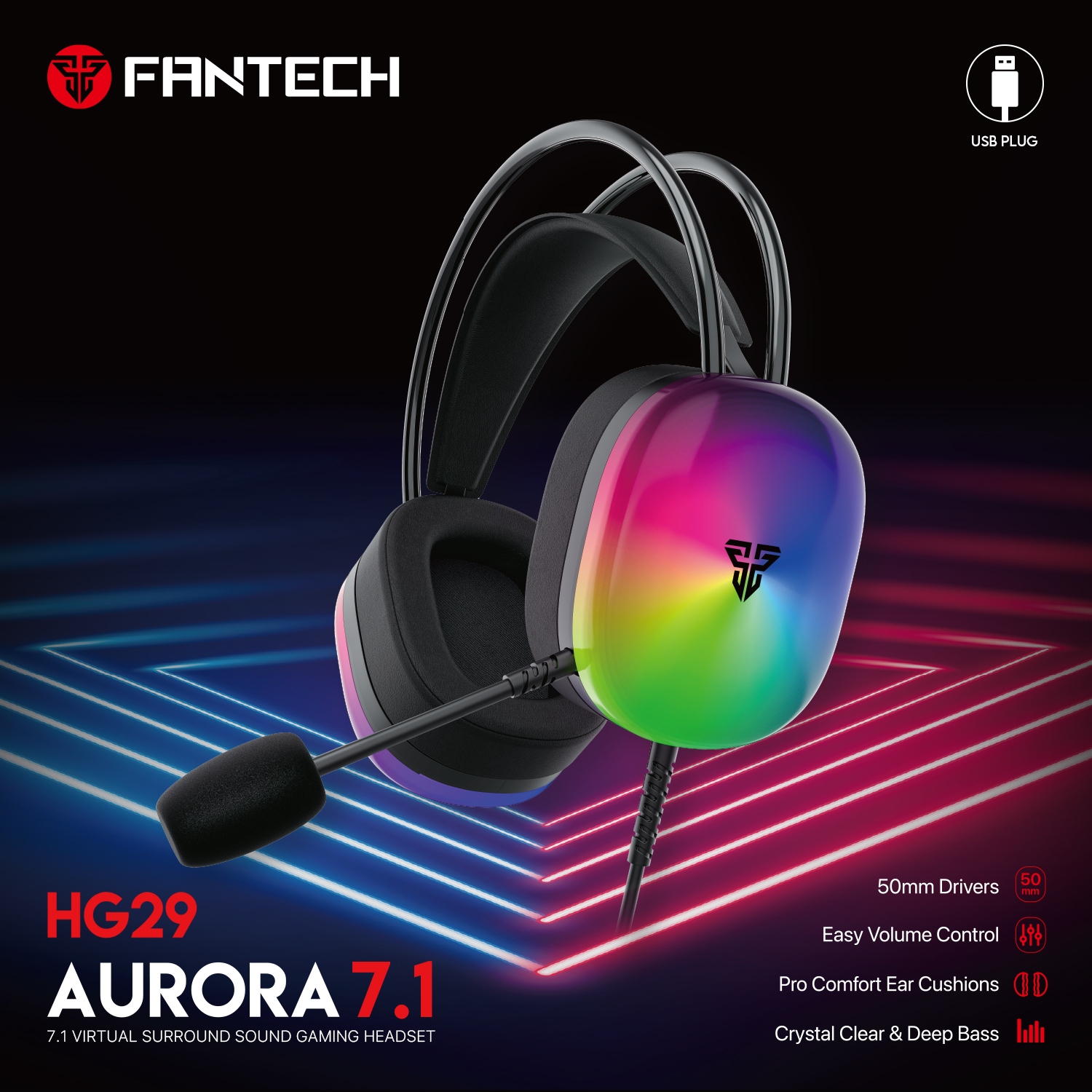 Picture of FANTECH HG29 Aurora USB 7.1 Surround Sound Gaming Headset RGB Lightning