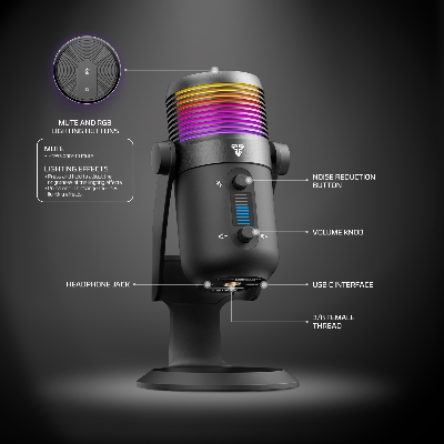 Picture of FANTECH MCX03 Leviosa Max Condenser Microphone For Desktop Computer Microphone With RGB Noise Cancellation Microphone