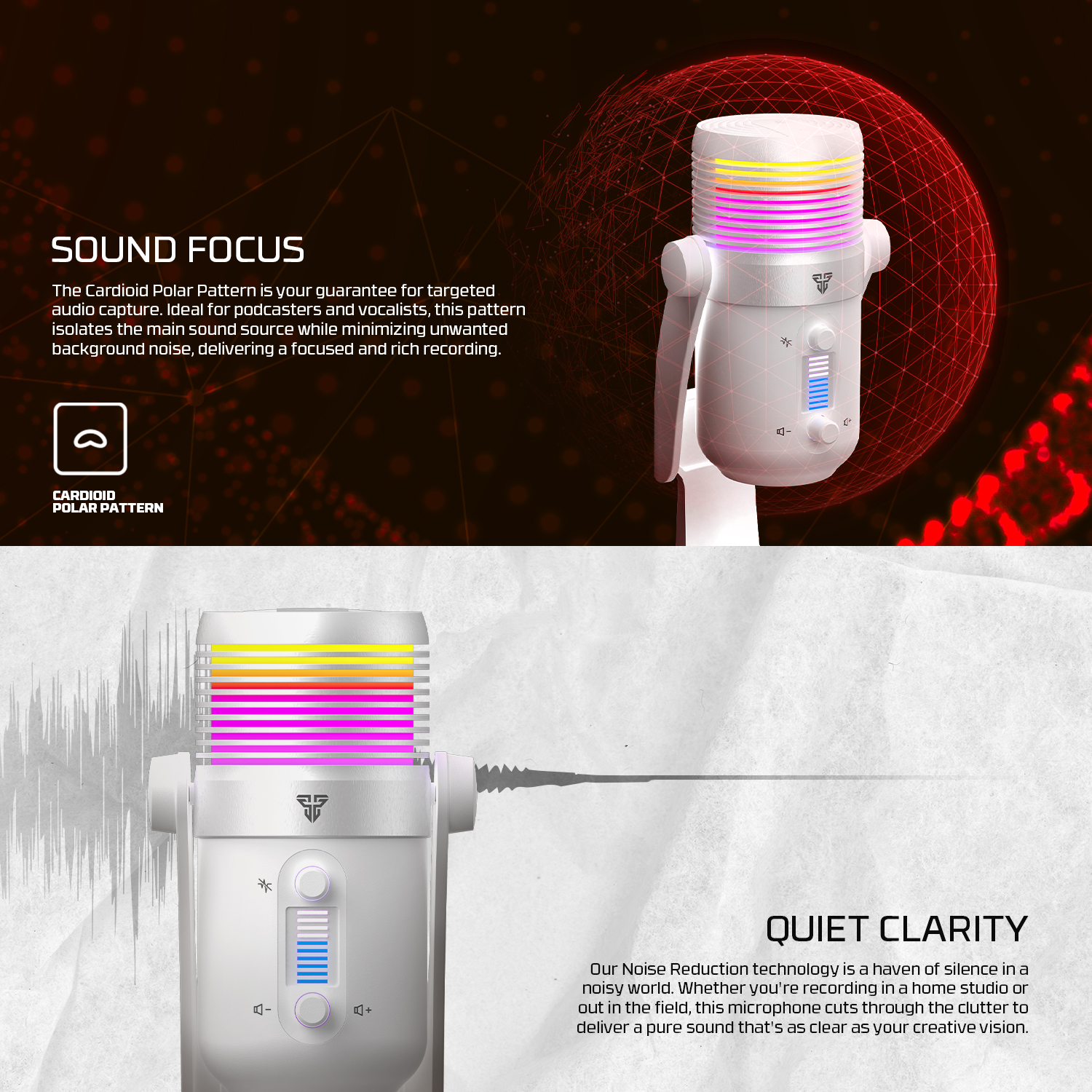 Picture of FANTECH MCX03 Leviosa Max Condenser Microphone For Desktop Computer Microphone With RGB Noise Cancellation Microphone