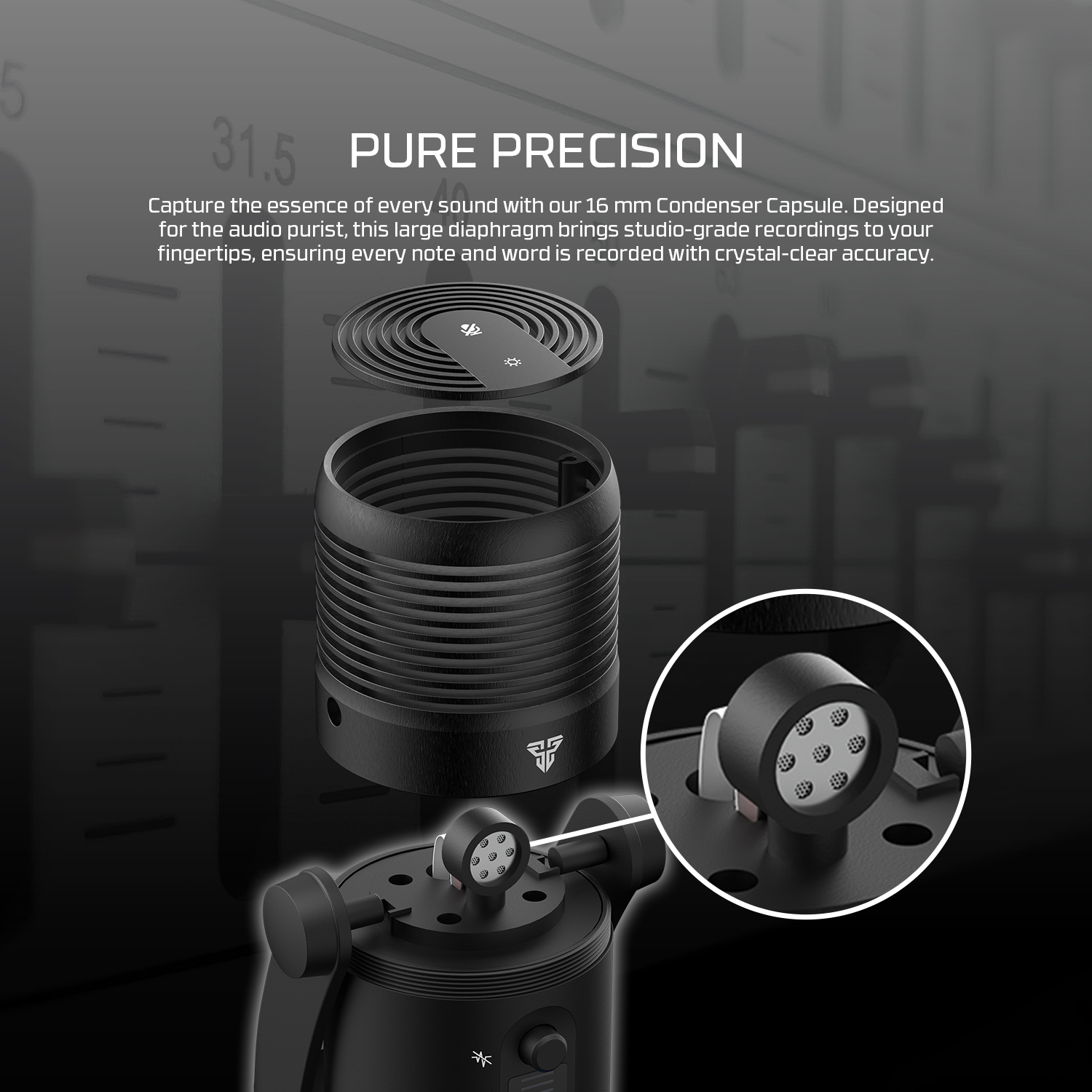 Picture of FANTECH MCX03 Leviosa Max Condenser Microphone For Desktop Computer Microphone With RGB Noise Cancellation Microphone