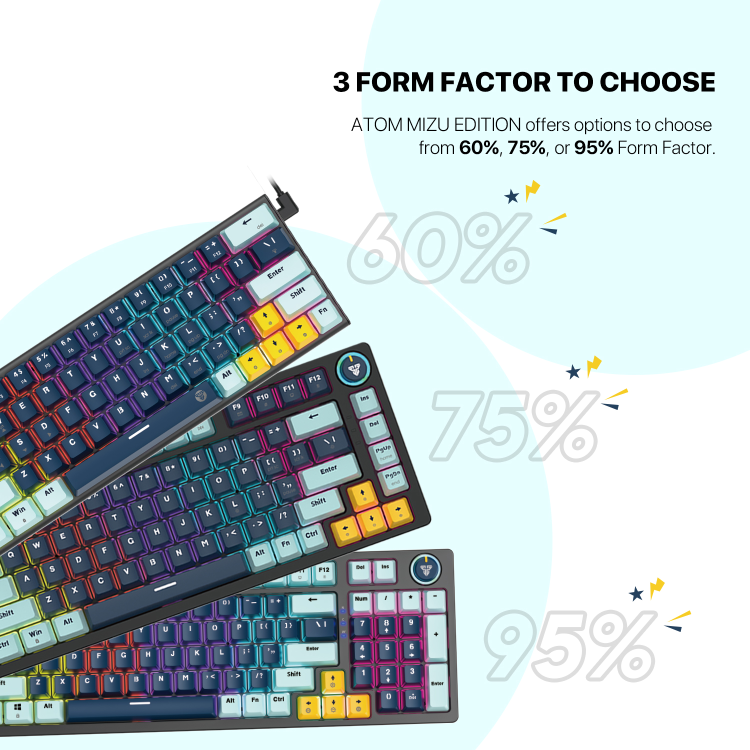 Picture of FANTECH ATOM96 MK890 V2 MIZU Edition RGB Full Key Roll Over Hot Swappable Mechanical Keyboard All Anti Ghost Keys Fully Customizable Red Switch