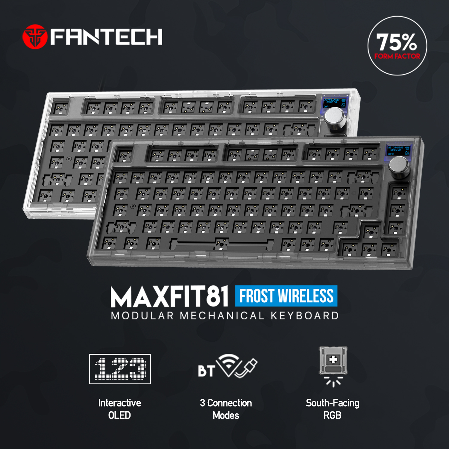 Picture of MAXFIT81 MK910 FROST WIRELESS MODULAR MECHANICAL KEYBOARD BAREBONE BLACK
