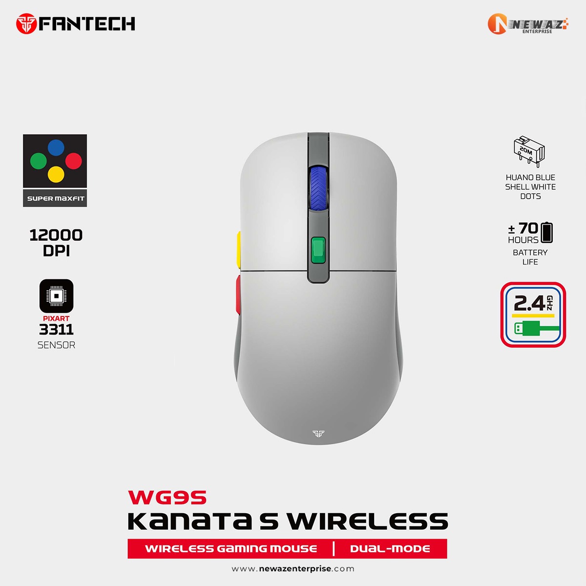 Picture of FANTECH WG9S Super Maxfit Wireless Gaming Mouse PixArt PAW3311 12000DPI Improved Ultra-Grippy Coating Wired Mouse Macro Button Mice
