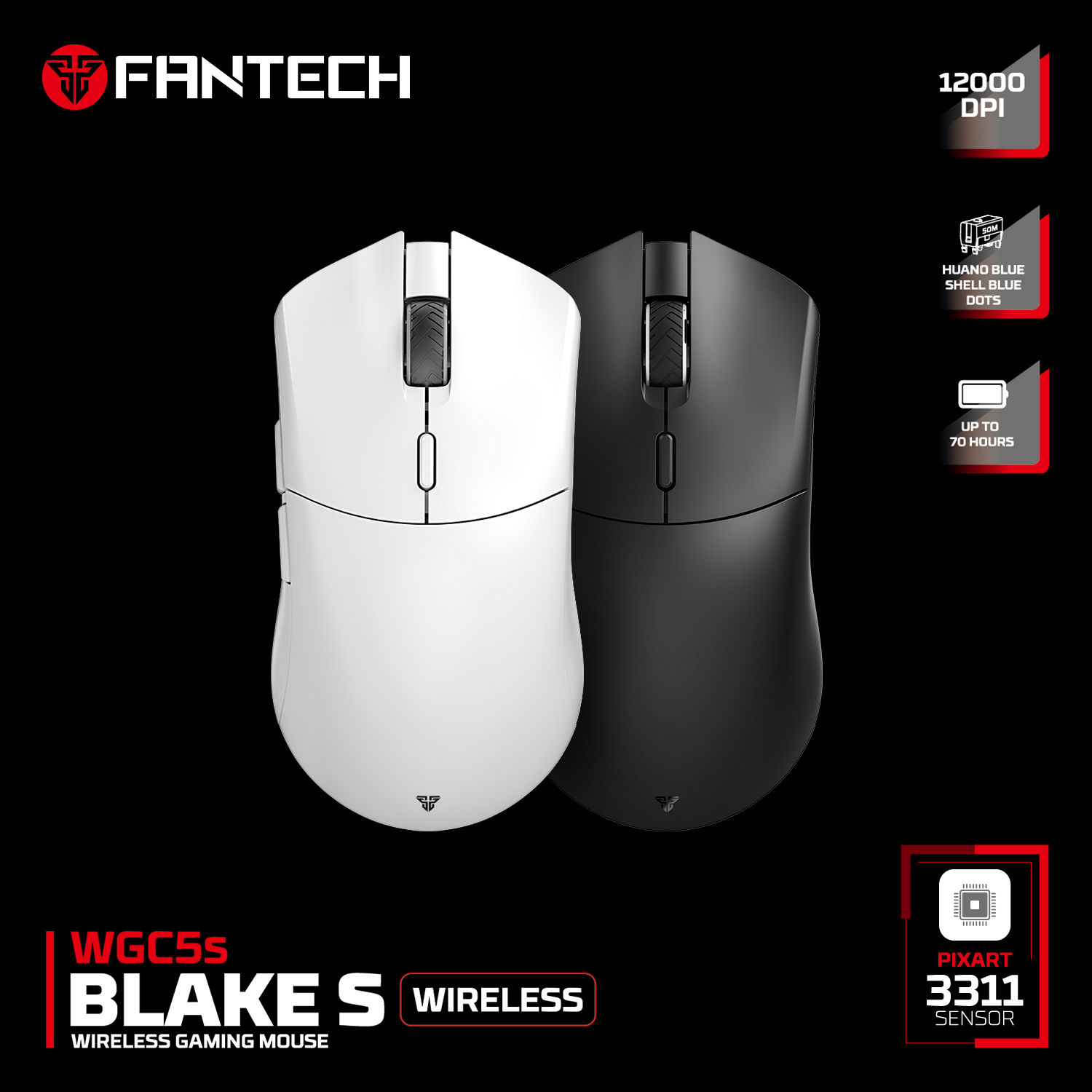 Picture of FANTECH WGC5s Wireless Gaming Mouse Pixart 3311 Sensor 12000 DPI Polling Rate Up to 1000Hz Battery 300mAh Mice