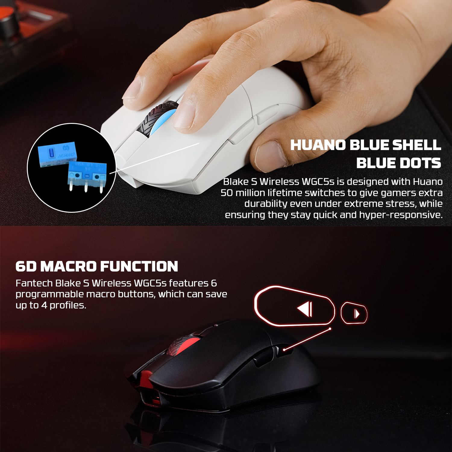 Picture of FANTECH WGC5s Wireless Gaming Mouse Pixart 3311 Sensor 12000 DPI Polling Rate Up to 1000Hz Battery 300mAh Mice