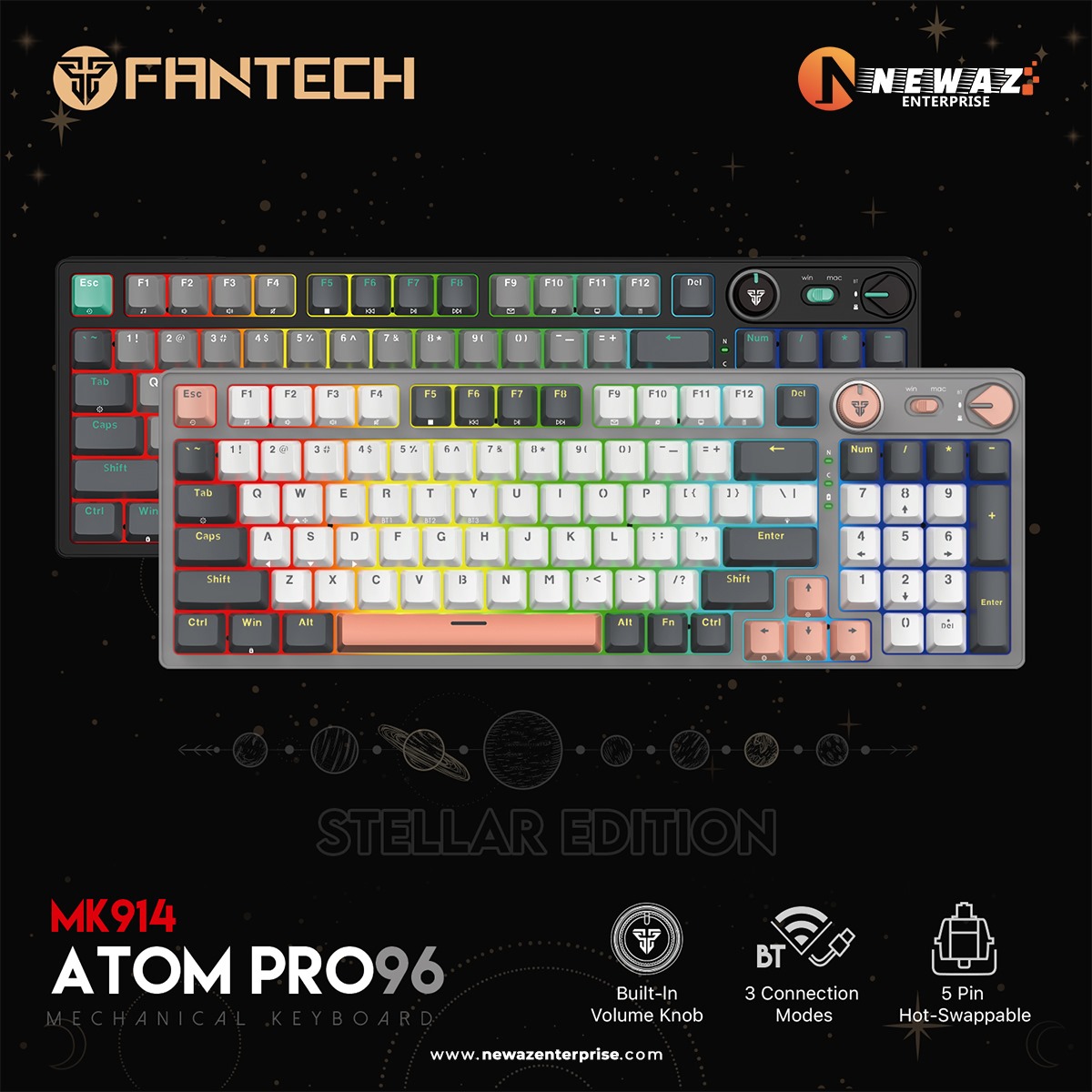Picture of FANTECH MK914 ATOM PRO96 STELLAR EDITION RGB Mechanical Gaming Keyboard Mercury Black & Saturn Grey Layout Red Switch & Blue Switch