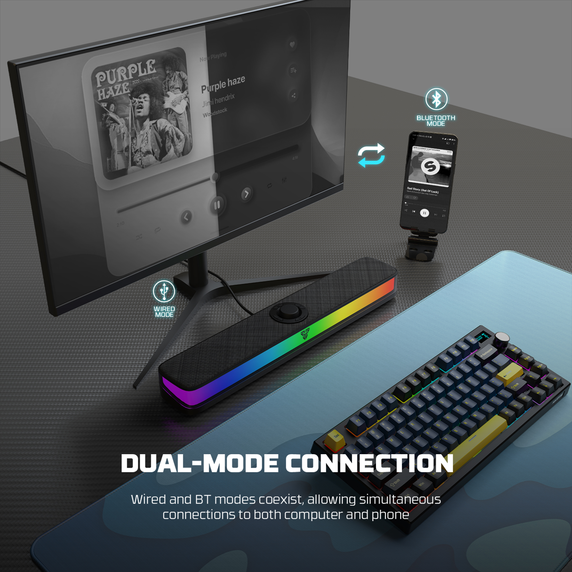 Picture of FANTECH BS151 RGB Bluetooth 5.3 Portable Gaming Speaker Wireless And Wired Soundbar Soundbox