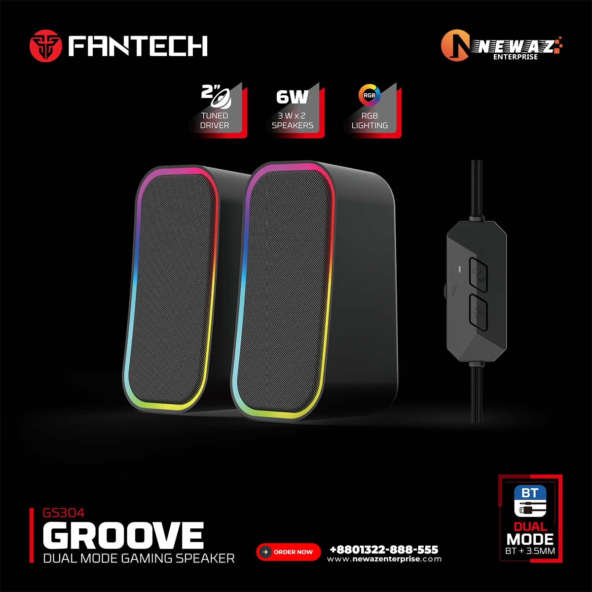 Picture of FANTECH GS304 GROOVE RGB Duel Mode Bluetooth 5.3 And Wired Multimedia Speaker For Home And Office.
