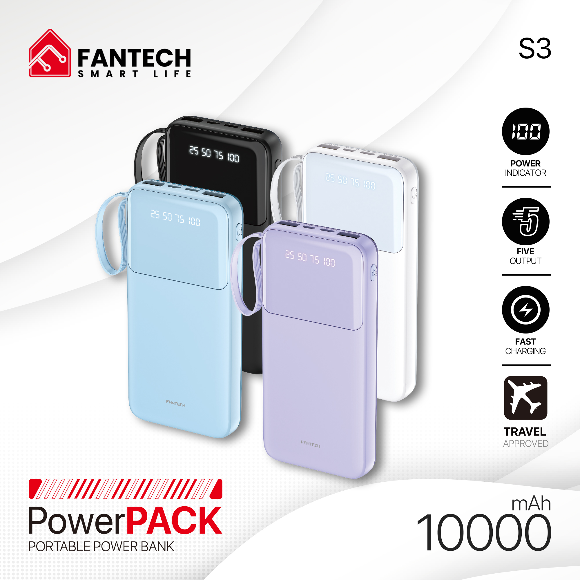 Picture of FANTECH S3 PowerBank 10000mAh Slim Mini Airline Approved Safe Reliable High-Speed Charge PowerPack Portable Power Bank