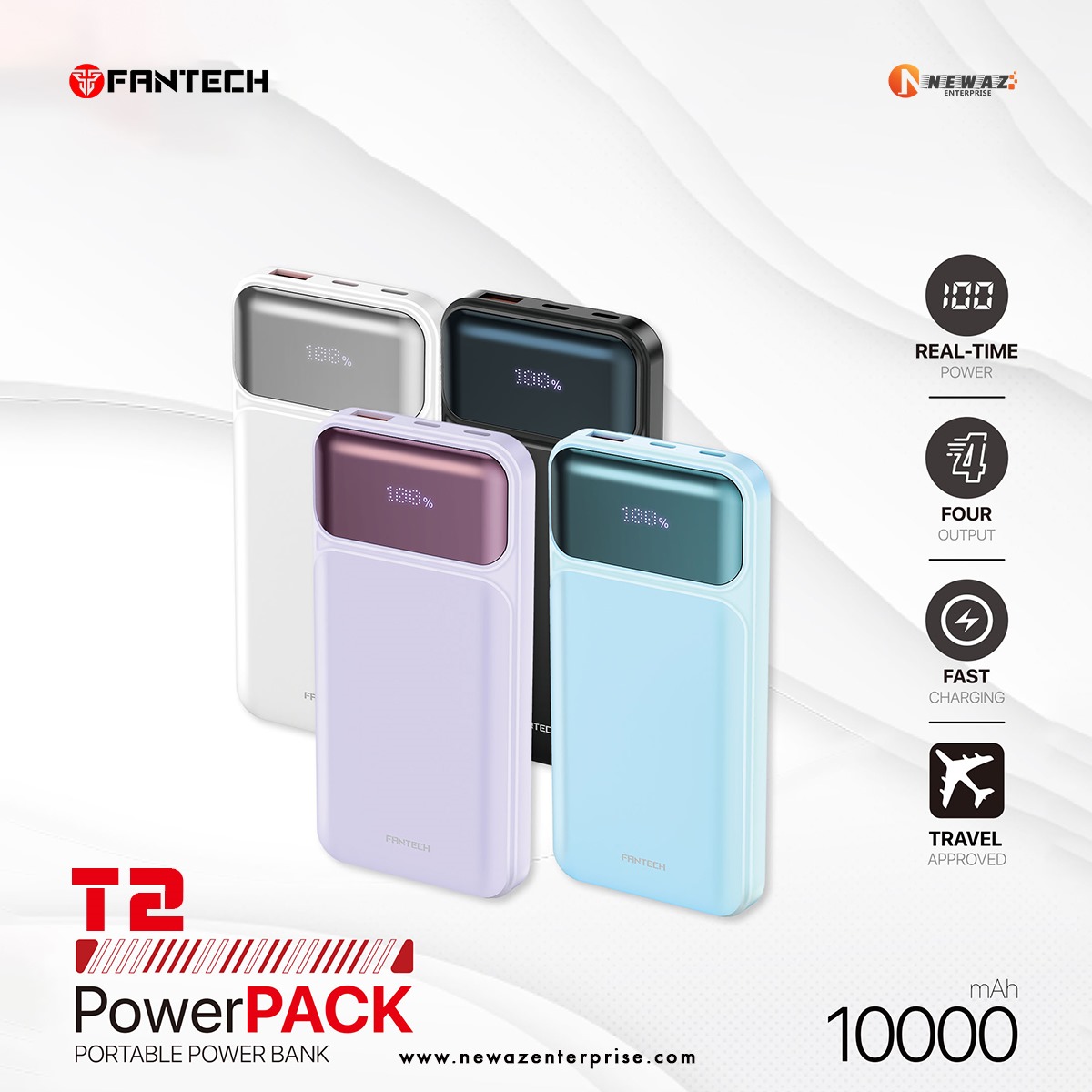 Picture of FANTECH T2 Powerbank 10000mAh Mini with Fast Charging 22.5W Airline Approved Flight Friendly Safe Reliable High-Speed Charge PowerPack