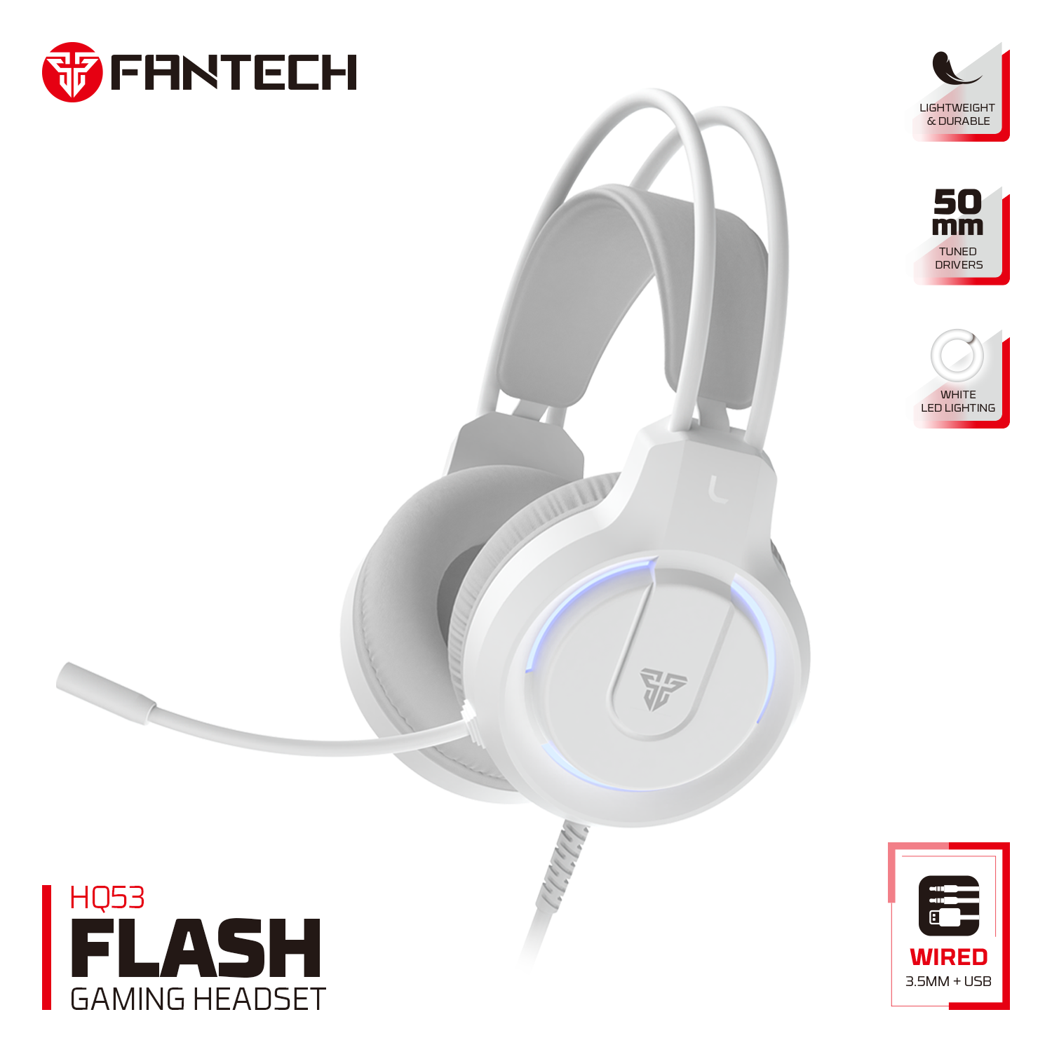 Picture of FANTECH HQ53 FLASH LIGHTWEIGHT WHITE ACCENT LIGHTING GAMING HEADSET SPACE EDITION