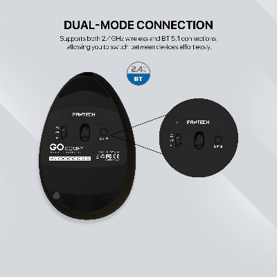 Picture of FANTECH W195R GO Comfy Mouse Vertical Ergonomic Design Wireless & Bluetooth Connection Compact Wireless Mouse