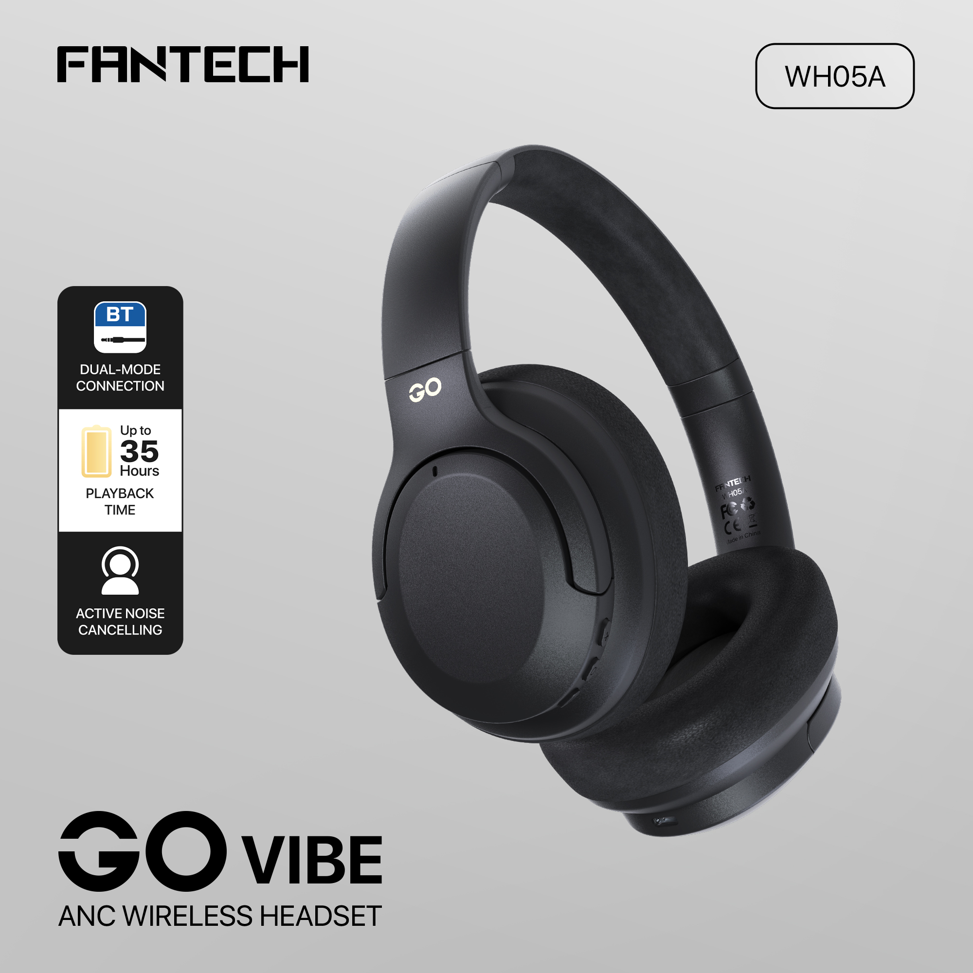 Picture of FANTECH WH05A GO VIBE ANC WIRELESS HEADSET, BLACK