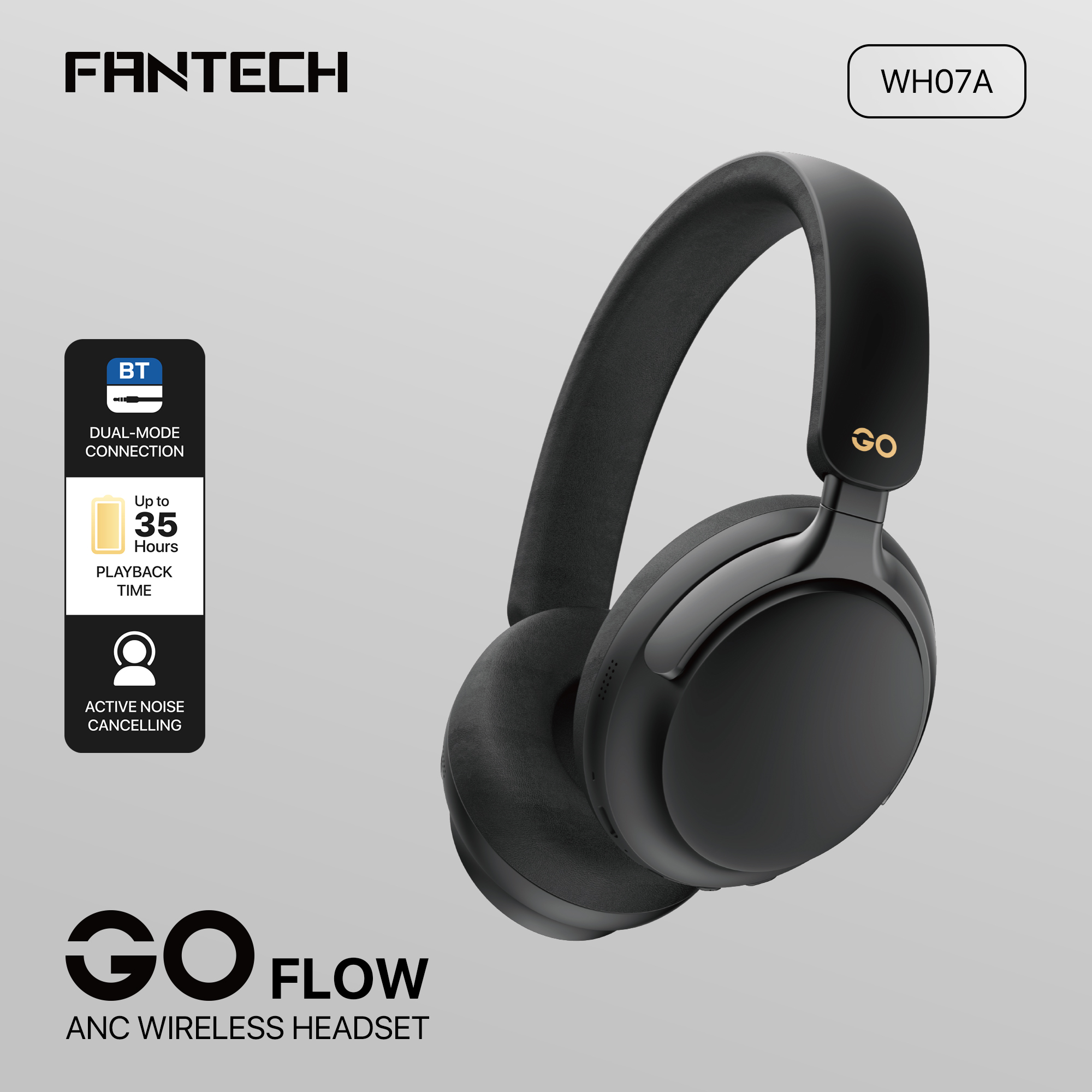 Picture of FANTECH WH07A GO FLOW ANC WIRELESS HEADSET, BLACK WHITE