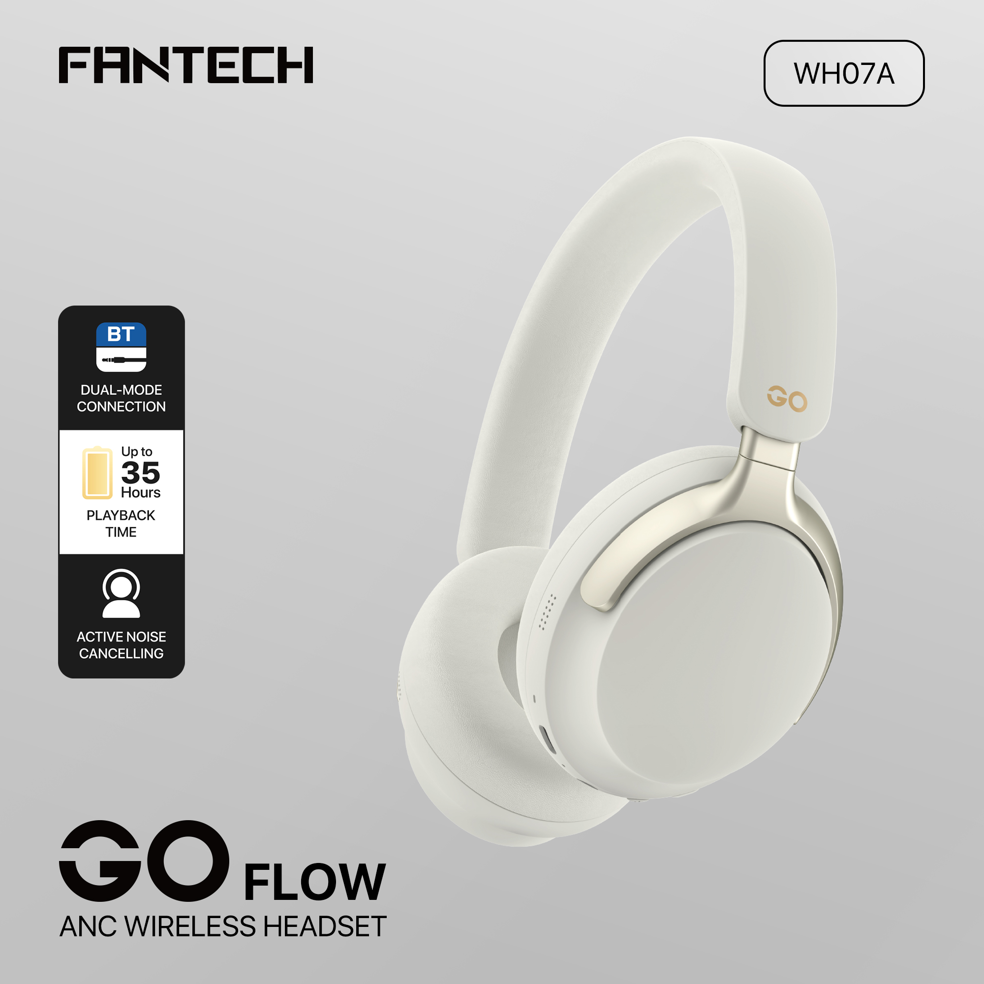 Picture of FANTECH WH07A GO FLOW ANC WIRELESS HEADSET, BLACK WHITE