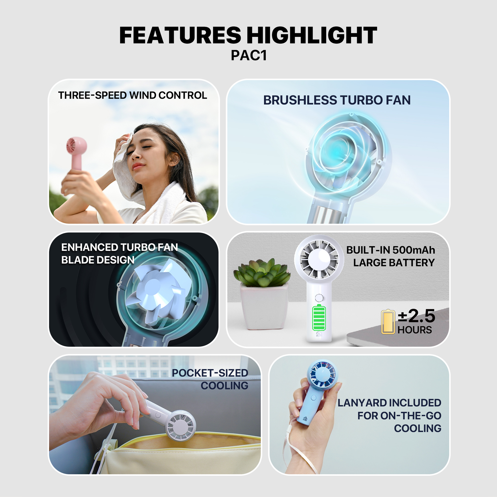 Picture of Fantech Portable Cooler PAC1 Mini Fan Handheld Fan Rechargeable & Adjustable Speed 1000RPM