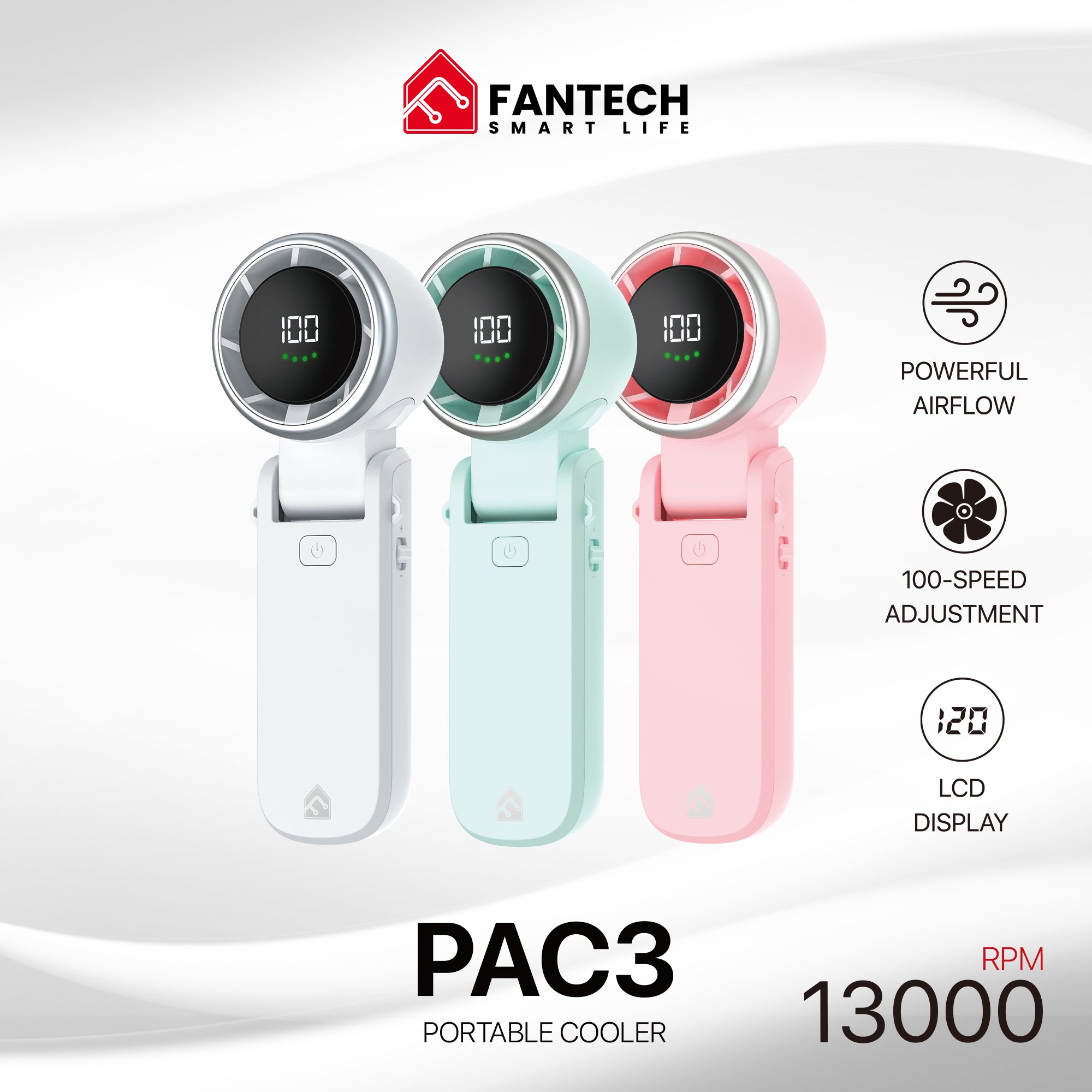 Picture of Fantech Portable Cooler PAC3 Mini Fan Handheld Fan Rechargeable & Adjustable Speed 13000RPM